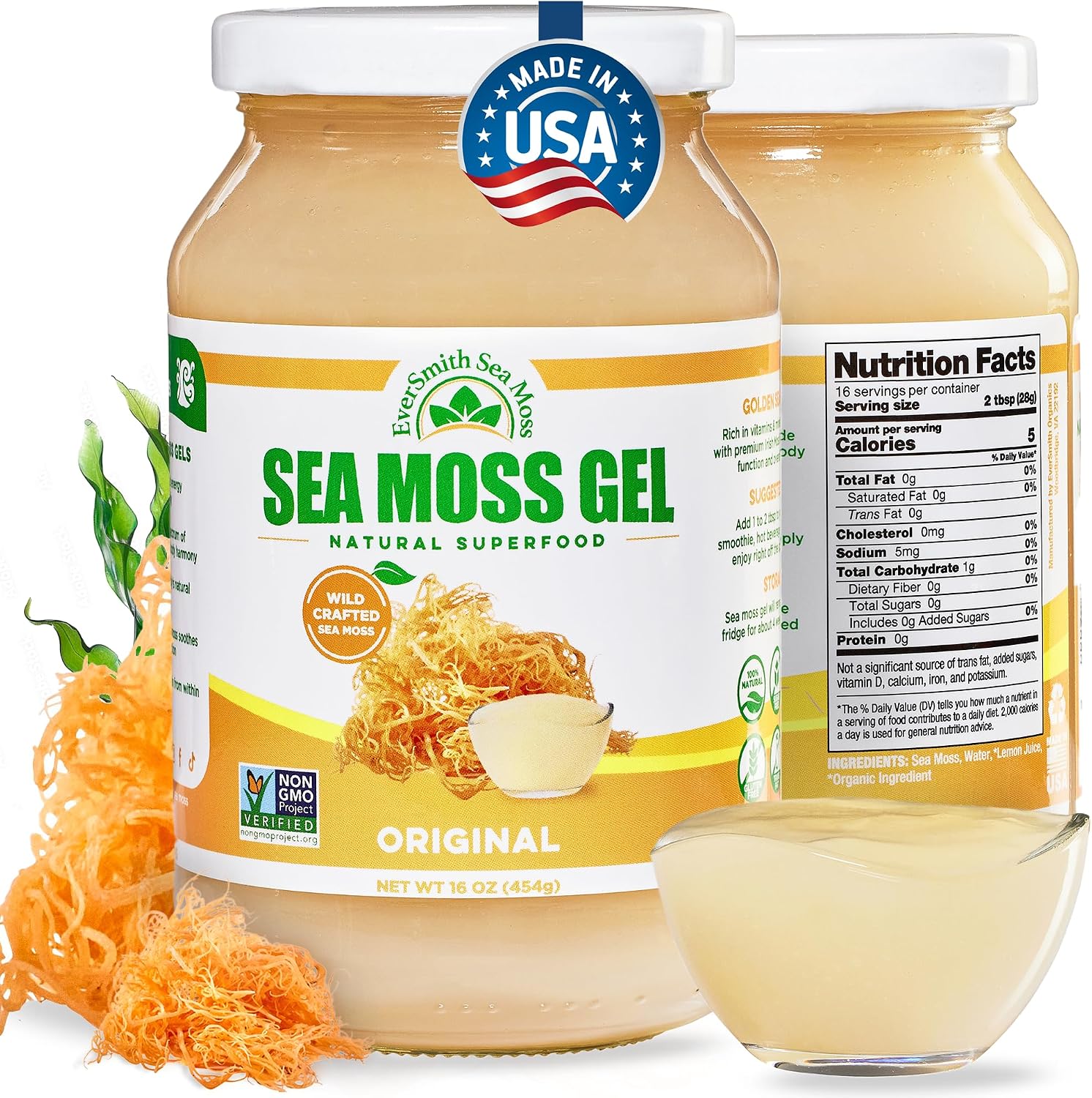 EverSmith Organics Wildcrafted Irish Sea Moss Gel, Mango Pineapple, 1 Jar