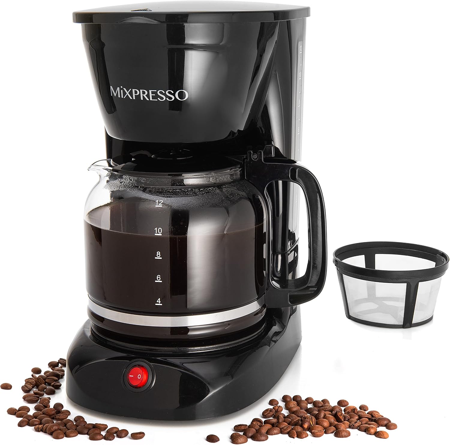 Mixpresso 5 Cup Drip Coffee Maker, Coffee Pot with Reusable Filter, Black | Glass Carafe Coffee Machine with Auto-Off, Anti-Drip, Water Window and Easy On/Off Switch for Convenient Everyday Brewing