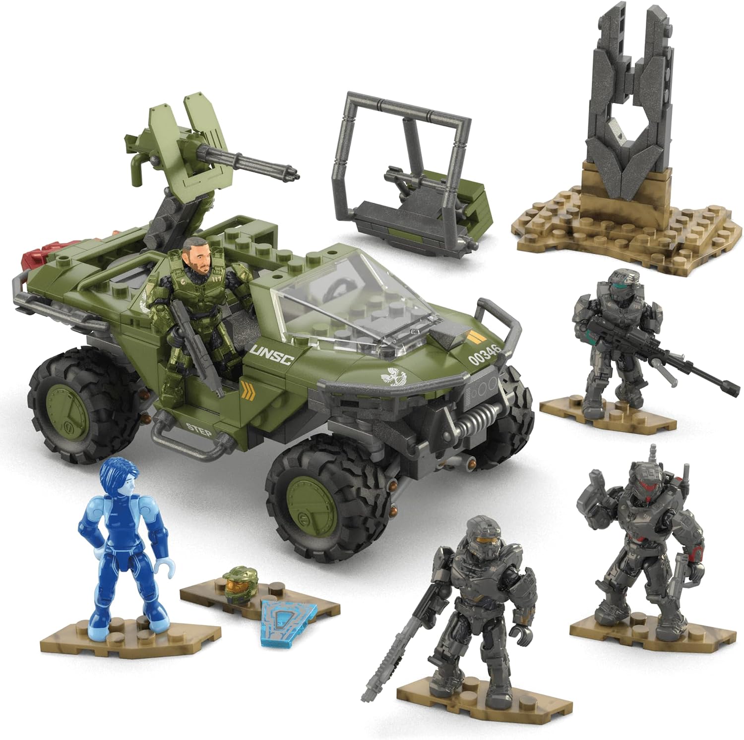 MEGA Halo the Series Vehicle Building Toys Set, FLEETCOM Warthog ATV with 469 Pieces, 5 Micro Action Figures, Poseable Articulation, Kids and Fans