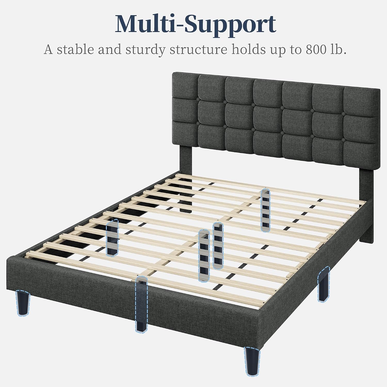 Yaheetech Full Size Upholstered Tufted Bed Frame with Headboard, Dark Gray | Sturdy engineered wood frame with linen fabric upholstery features a soft tufted headboard for easy assembly and support