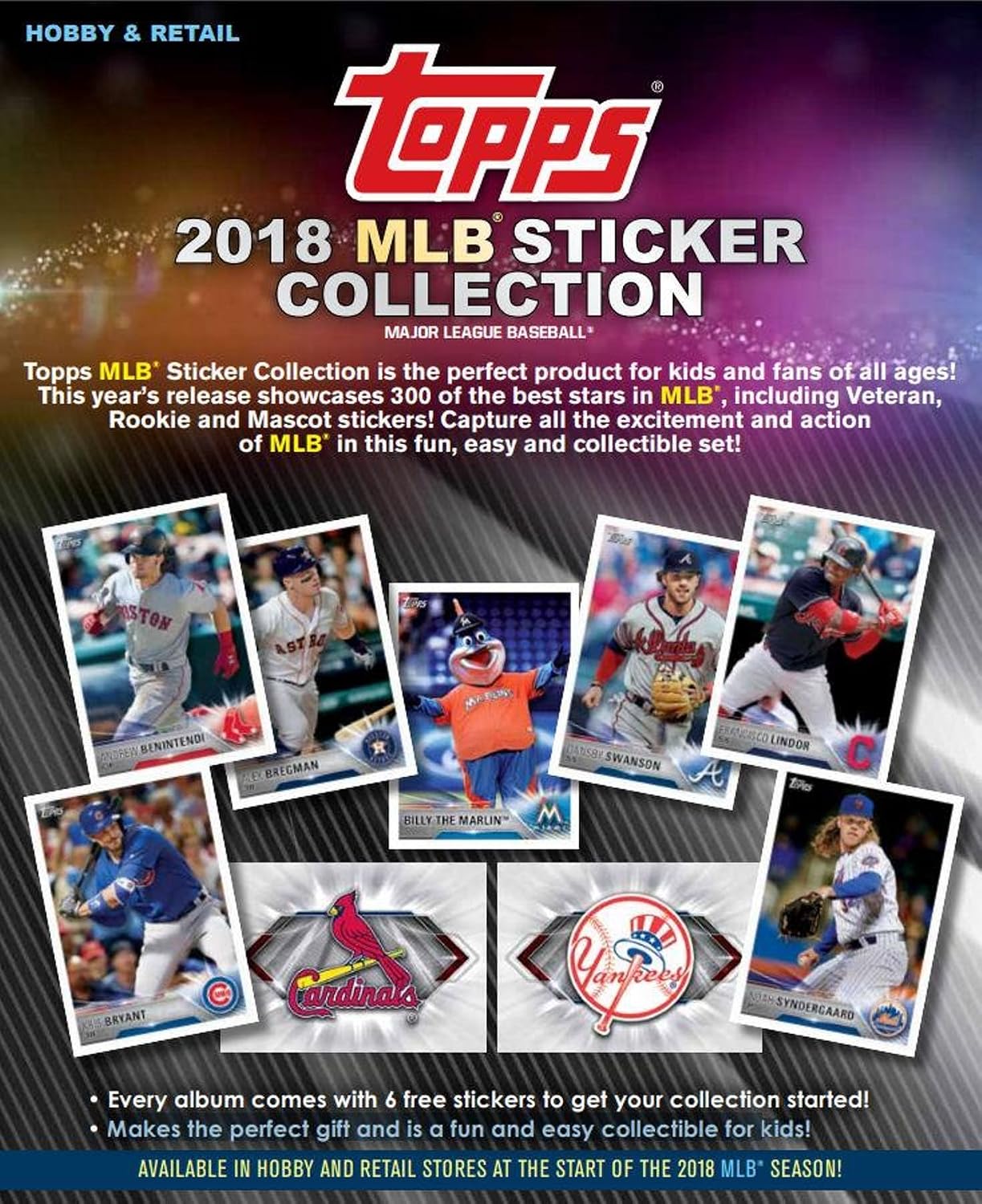 2018 Topps MLB Baseball Collectors Sticker Hobby Box: 50 Packs (400 stickers)