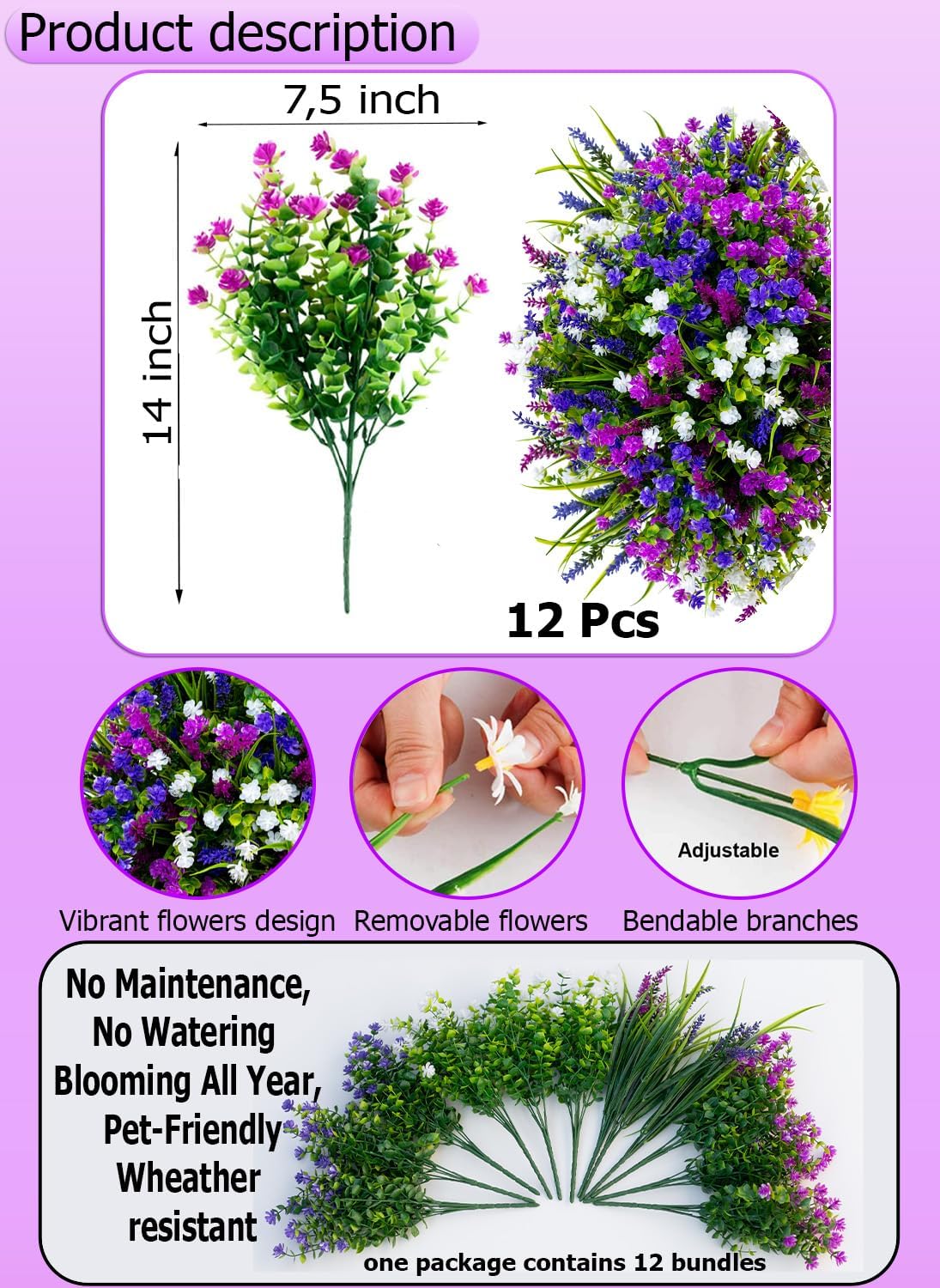 AXYLEX Artificial Flowers for Outdoors, 12 Bundles Fake Plants (Yellow) | UV resistant faux plastic flowers, no fade artificial greenery – garden, patio, porch & home
