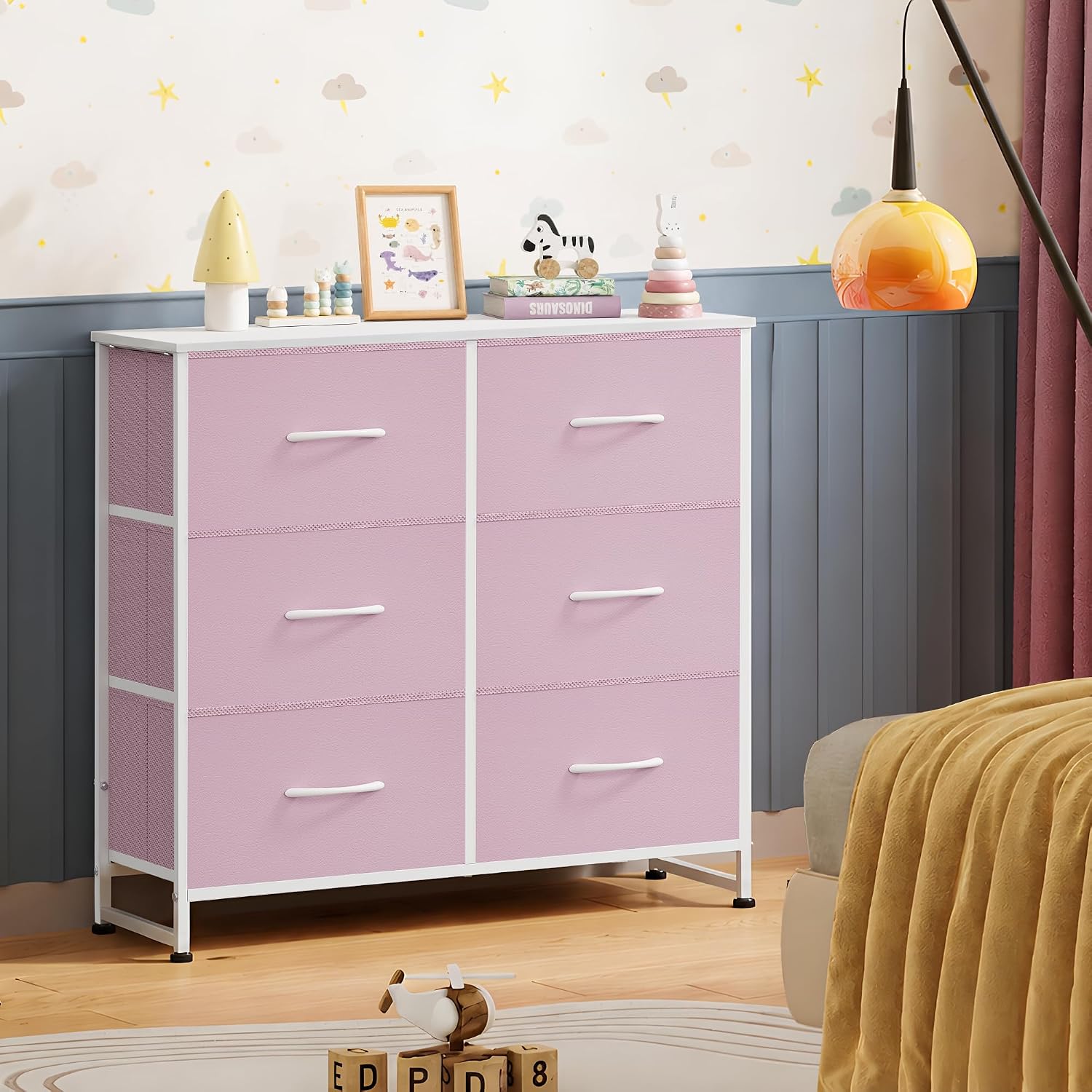 WLIVE Dresser for Bedroom with 6 Drawers, Light Grey