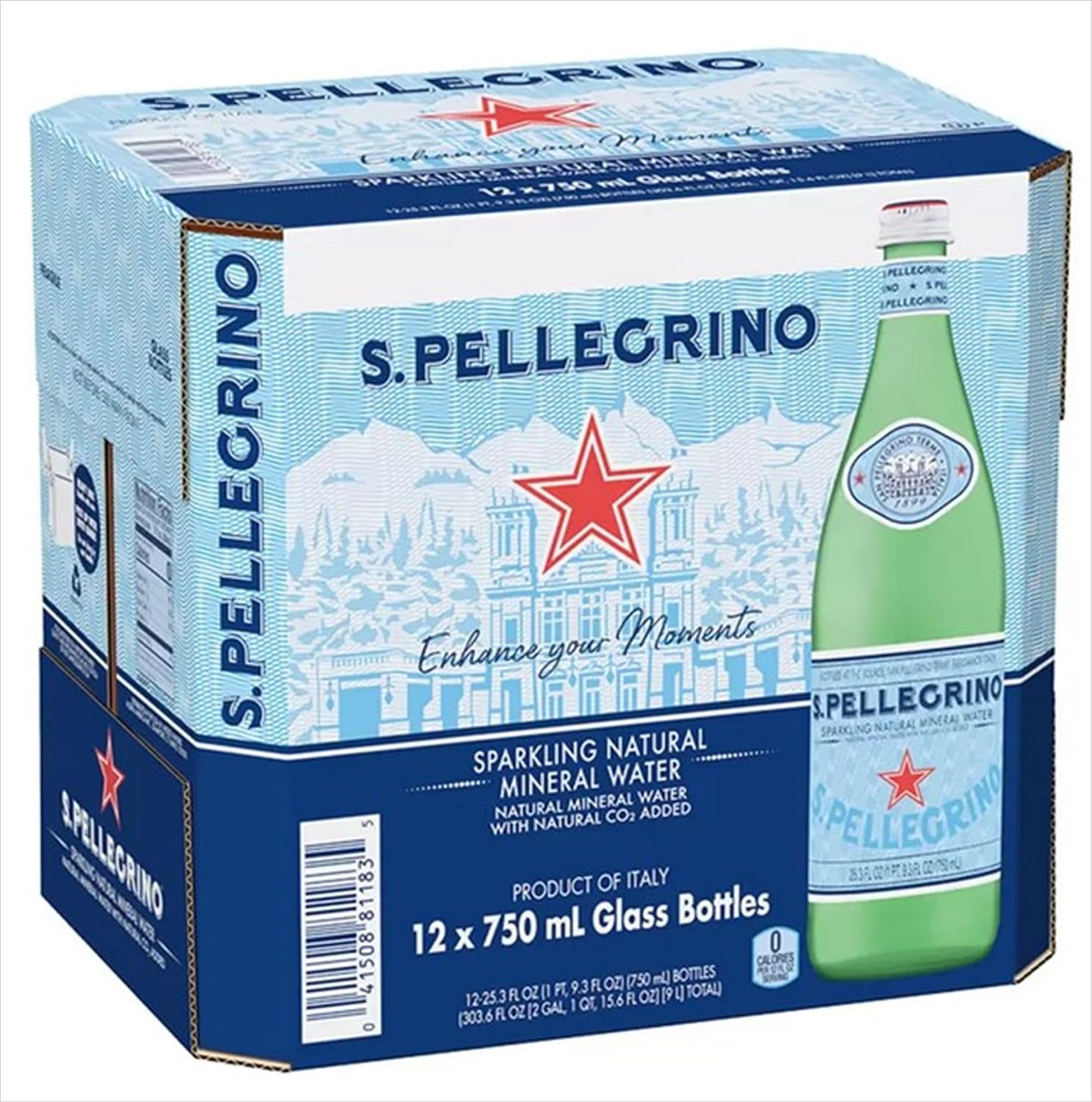 S.Pellegrino Sparkling Natural Mineral Water, 6 Pack of Glass Bottles