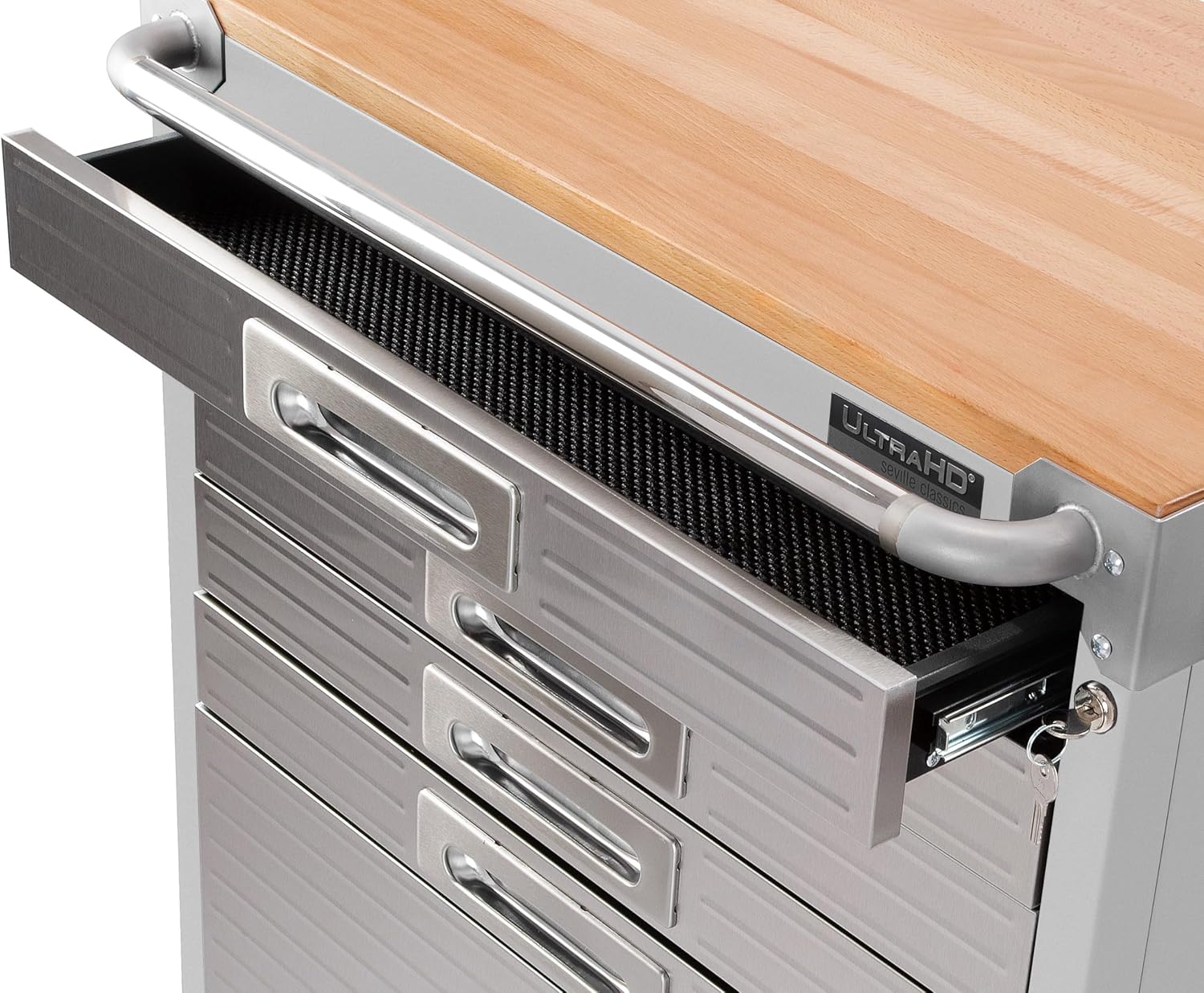 Seville Classics UltraHD Heavy Duty Rolling Cabinet Workbench Table w/Solid Wood Top, Workstation for Garage, Office, Workshop, Granite, 6-Drawer (28" W x 18" D