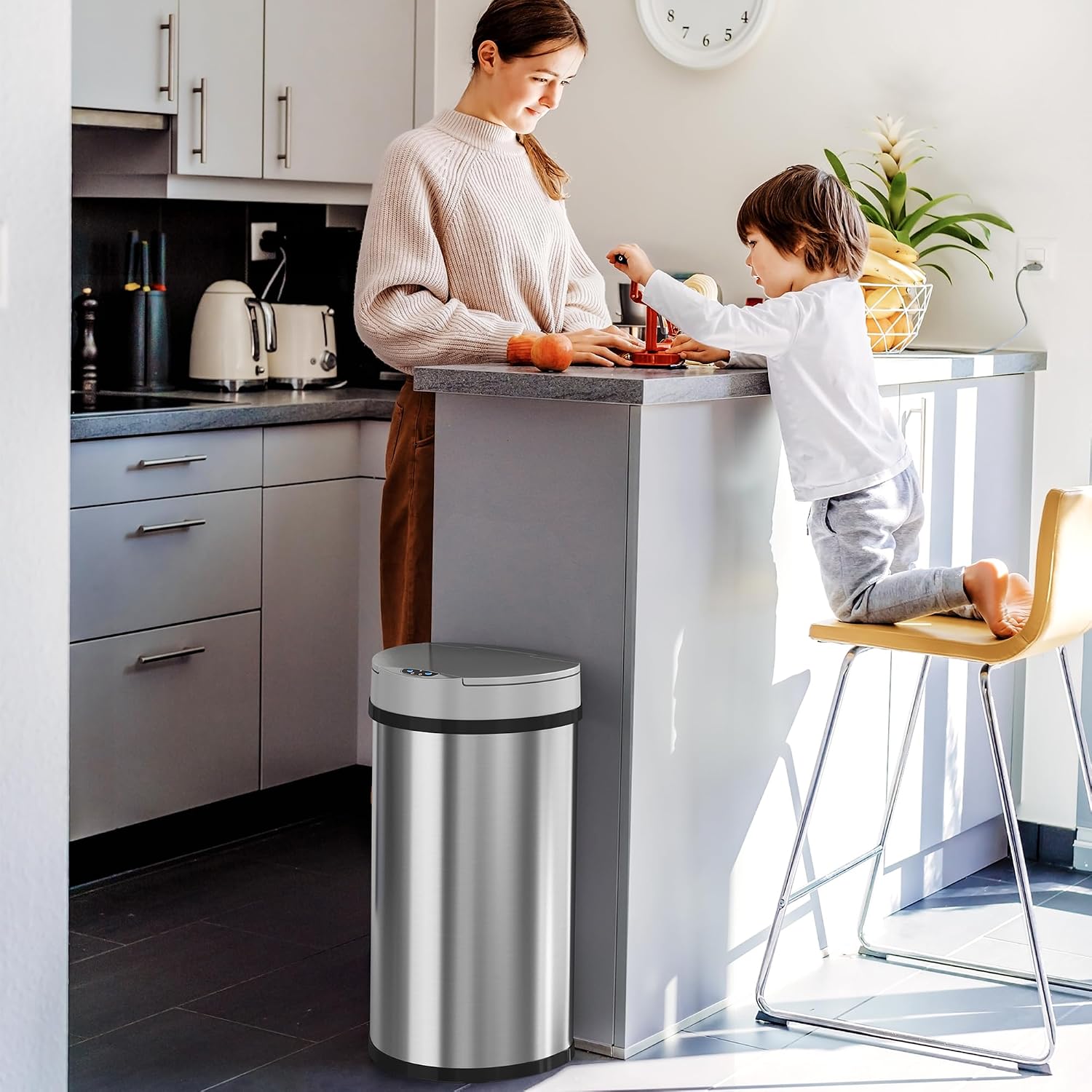 iTouchless 13 Gallon Semi-Round Extra-Wide Opening Sensor Touchless Trash Can with AC Adapter and Odor Control System