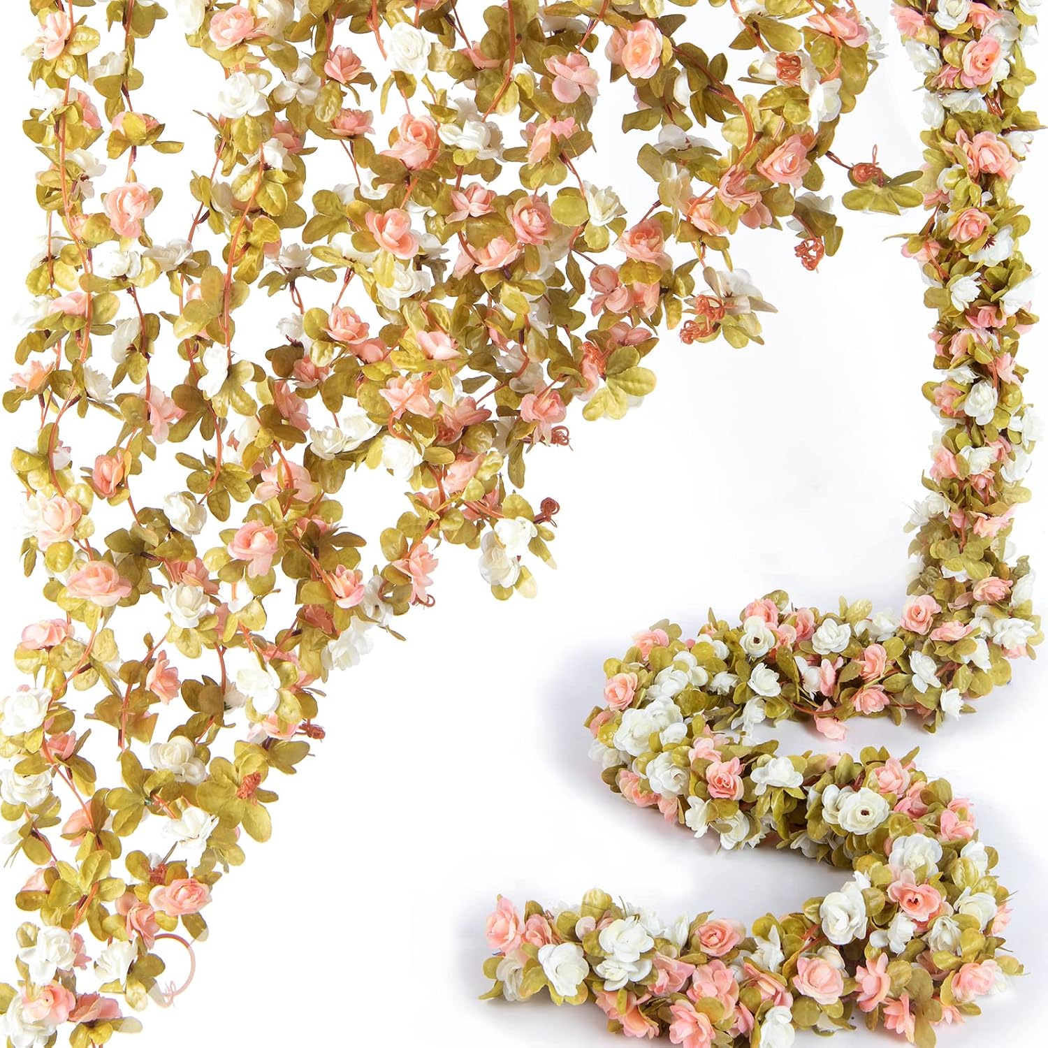 8Pcs x 8.2FT Artificial Flower Garland Floral Rose Vine Decor, Pink Flower