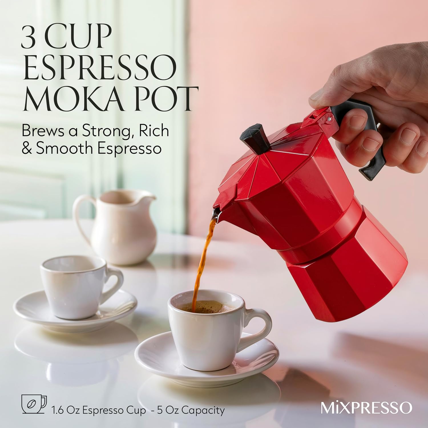 Mixpresso 3 Cup Moka Pot Stovetop Espresso Maker, Italian Cuban Coffee Pot