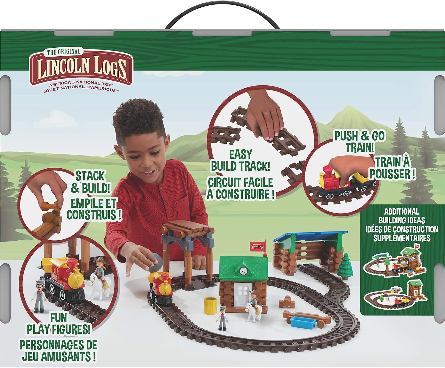 LINCOLN LOGS-Sawmill Express Train - 101 Parts - Real Wood Logs - Buildable Train Track-Ages 3+ - Best Retro Building Gift Set for