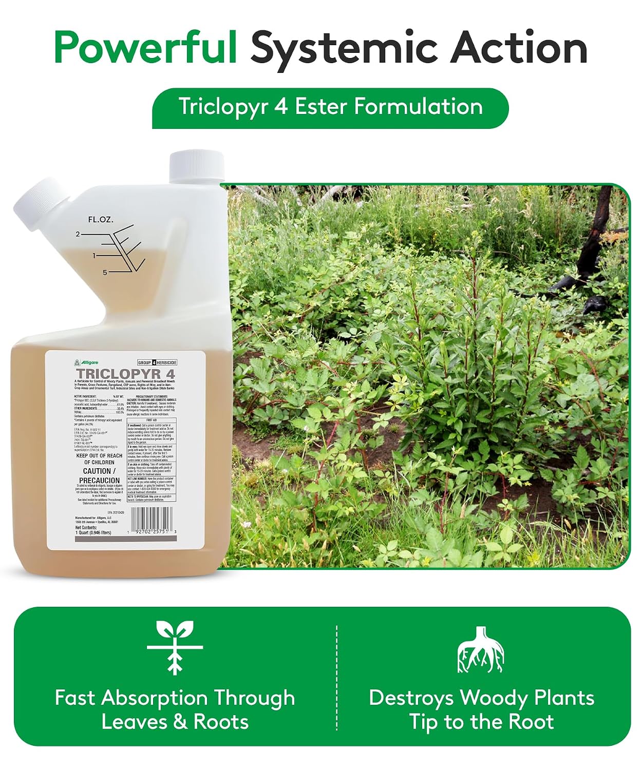 ALLIGARE - : Triclopyr 4 Herbicide Selective Weed Killer for Woody Plants, Brush for Forestry, Pastures, Rights-of-Way & Industrial Sites - Compare to Garlon 4 & Remedy - 1 Gallon