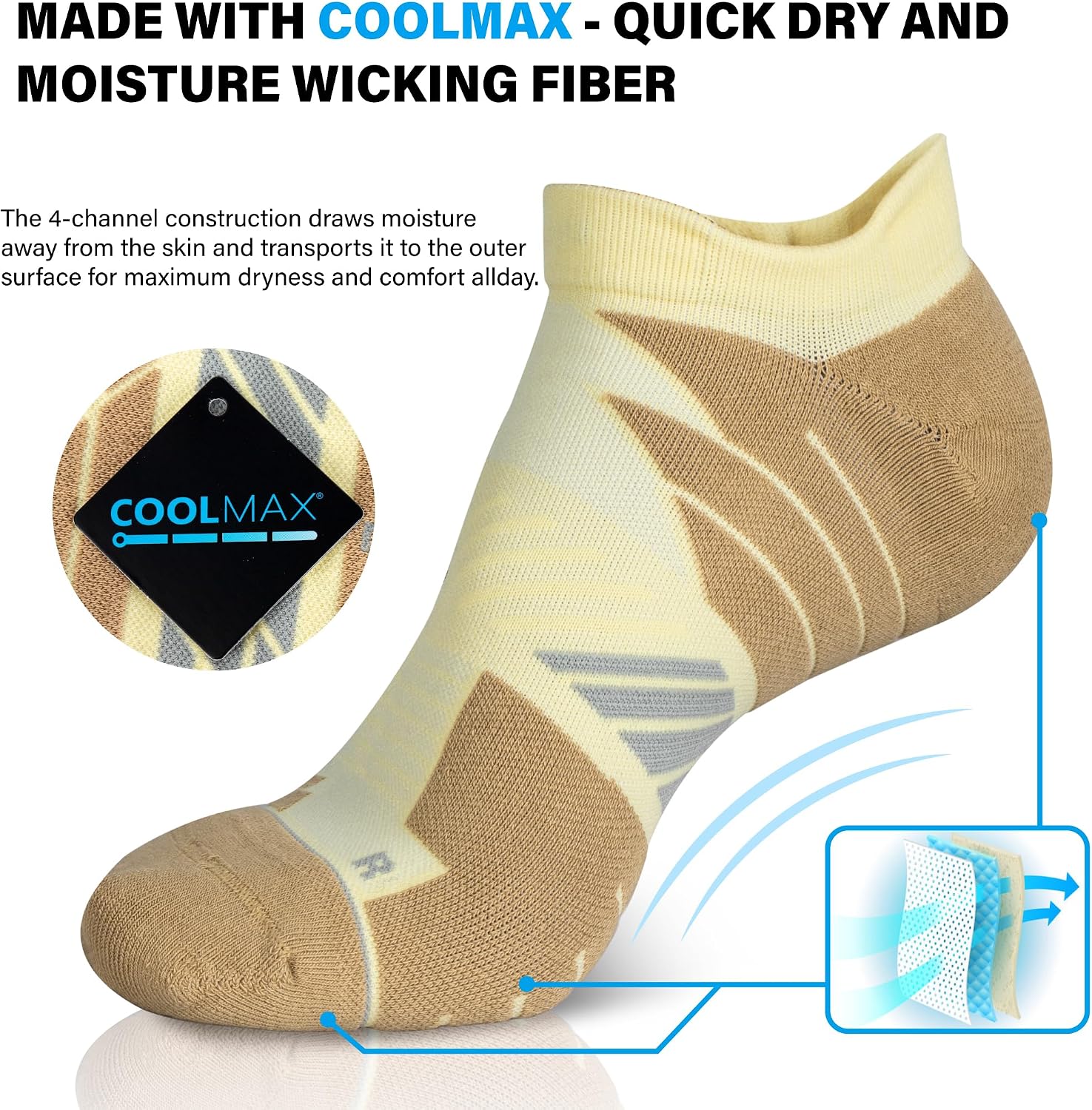 Hylaea Unisex Coolmax No Show Athletic Running Socks, Cushioned No Blisters