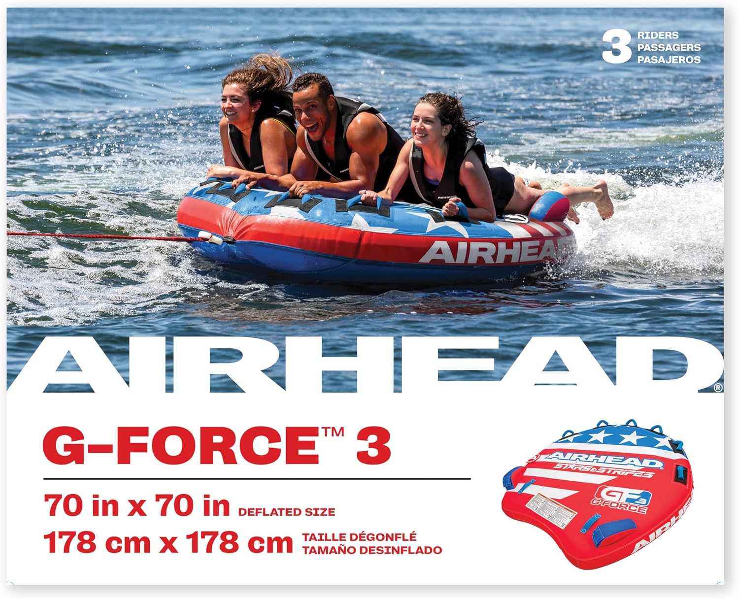 Airhead G-Force Towable Tube for Boating, 1-4 Rider Inflatable Boat Tube for Water Tubing, Heavy Duty Full Nylon Cover, Stabilizer Fins with Neoprene Knuckle Guards, Speed Safety Valve