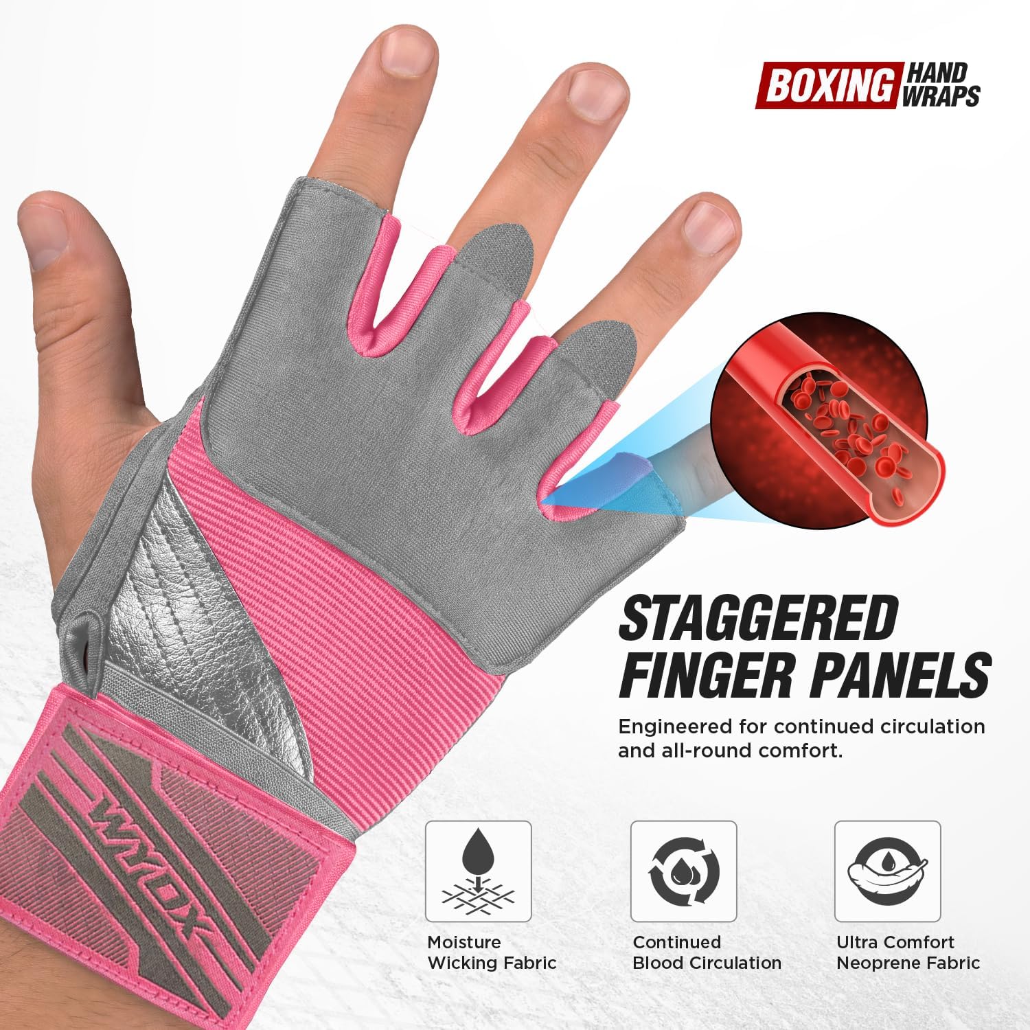 WYOX Neoprene Gel Boxing Hand Wraps Inner Gloves for Men & Women – 80cm/31in Quick Wrist Strap, Padded Knuckle Protection