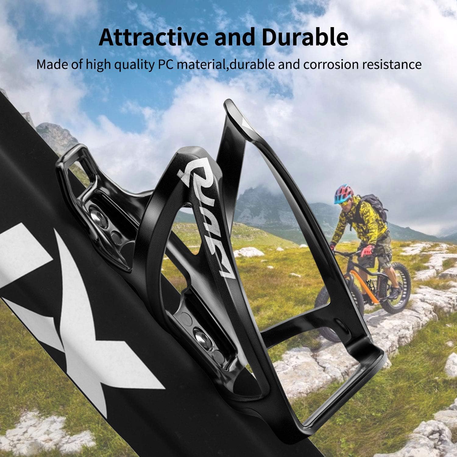 Suruid Bike Water Bottle Cage Ultra-Light Bicycle Bottle Holder Universal Bike Cup Holder Rack for Bicycle, Cycling, MTB, Road/Mountain Bikes 2 Pack - Black