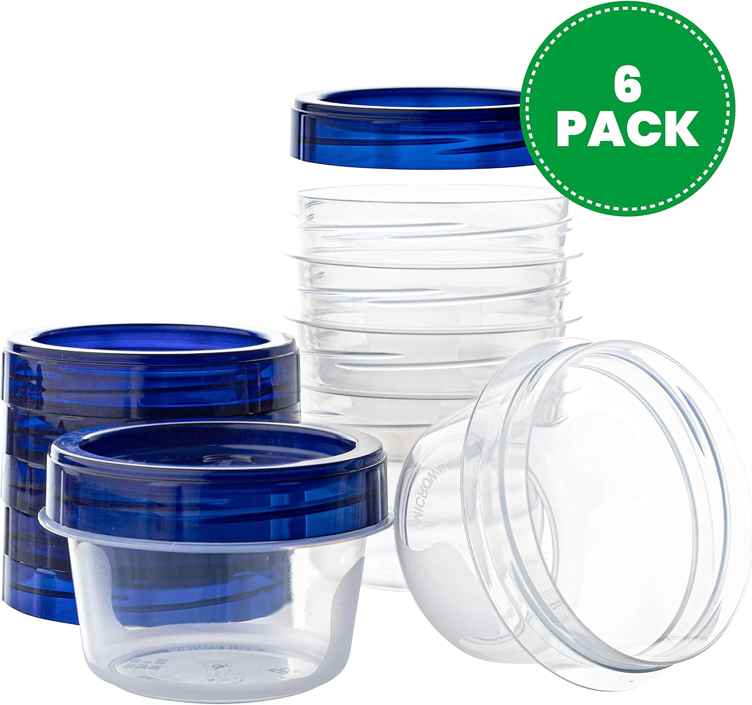 PLASTICPRO Twist Top Deli Containers Clear bottom With blue [32 oz 3 Pack]