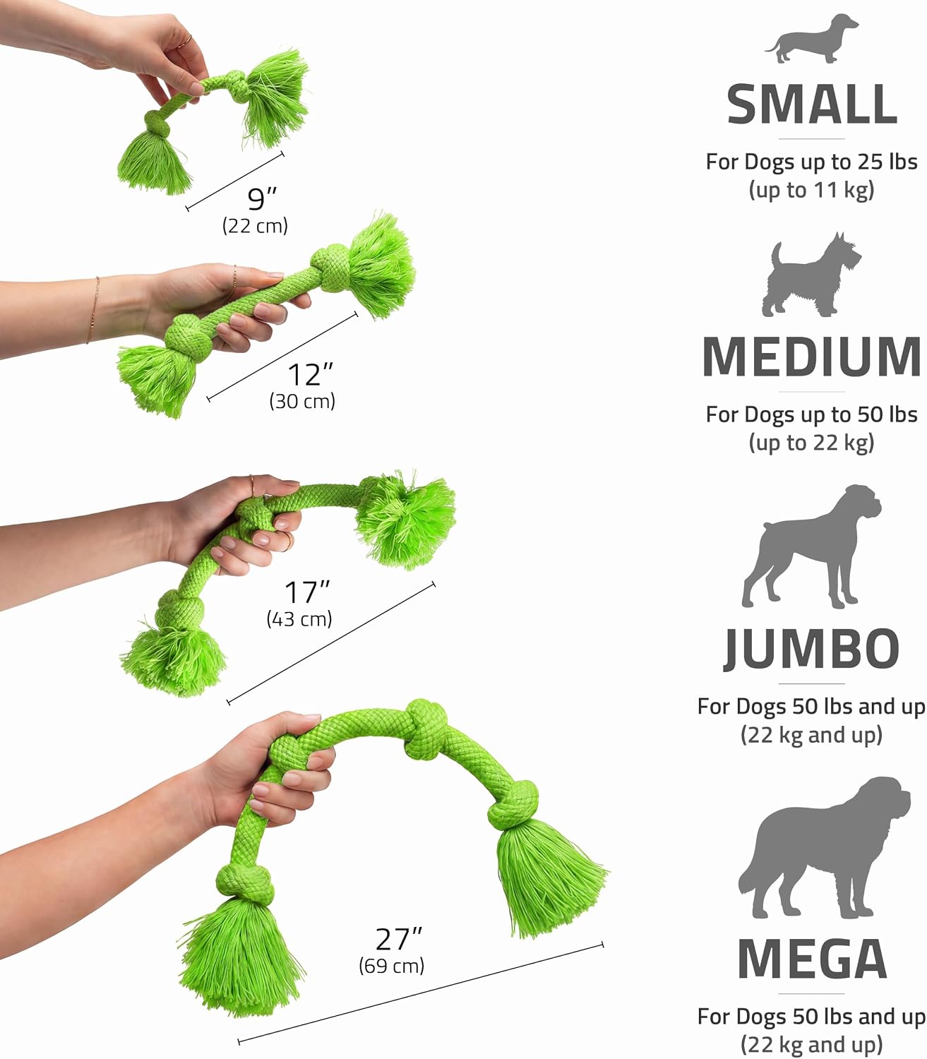 Playology Tug Rope Dog Toys for Large Breed Dogs - Jumbo, Beef Scent