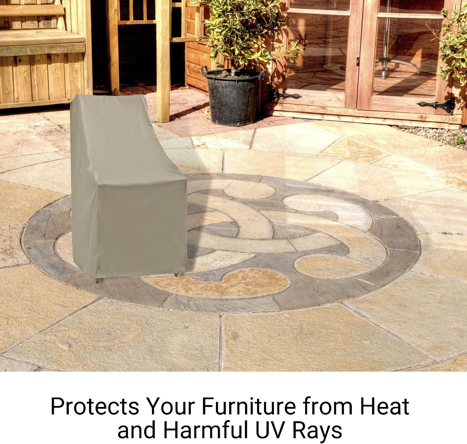 Formosa Covers | Outdoor Patio High Back, Rocking, Swivel Chair Cover Stackable Dining Seat Protection Secure Fastener Strips | 27" W x 30" D x 42" H (Taupe)