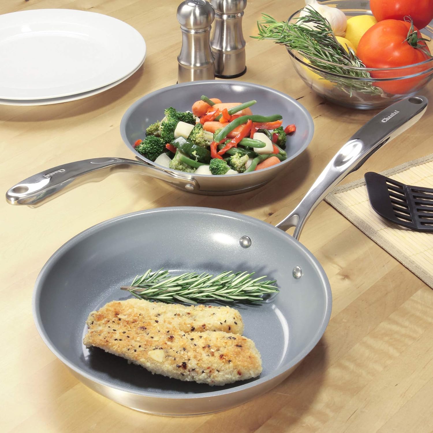 Chantal Induction 21 Steel 1 quart NonStick Saucepan with Tempered Glass Lid, Ceramic Non Stick, Brushed Stainless Steel