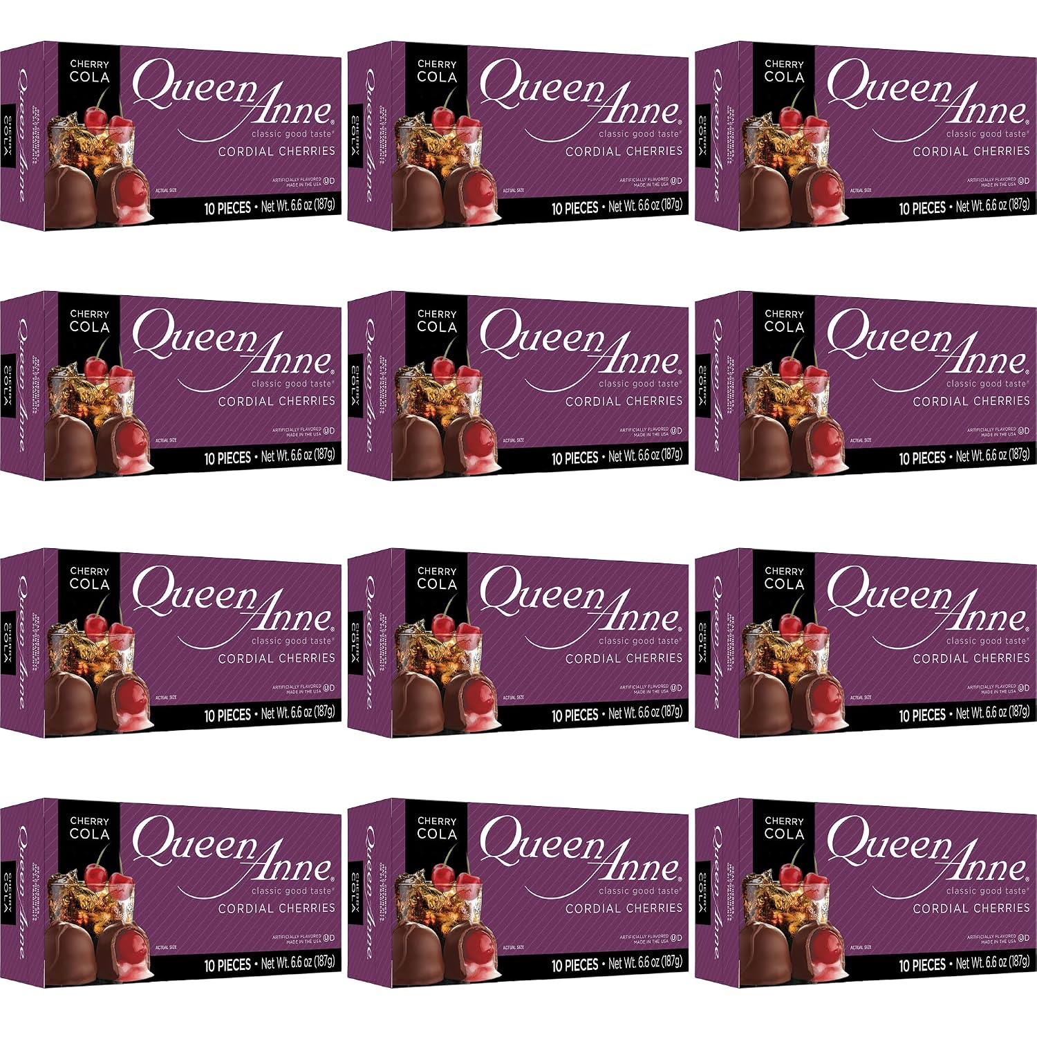Queen Anne French Vanilla Chocolate Covered Cordial Cherries | 6.6 oz | 10 Piece Gift Boxes | Whole Maraschino Cherry Creamy Filled Liquid Center | Holiday Party Chocolate Candy