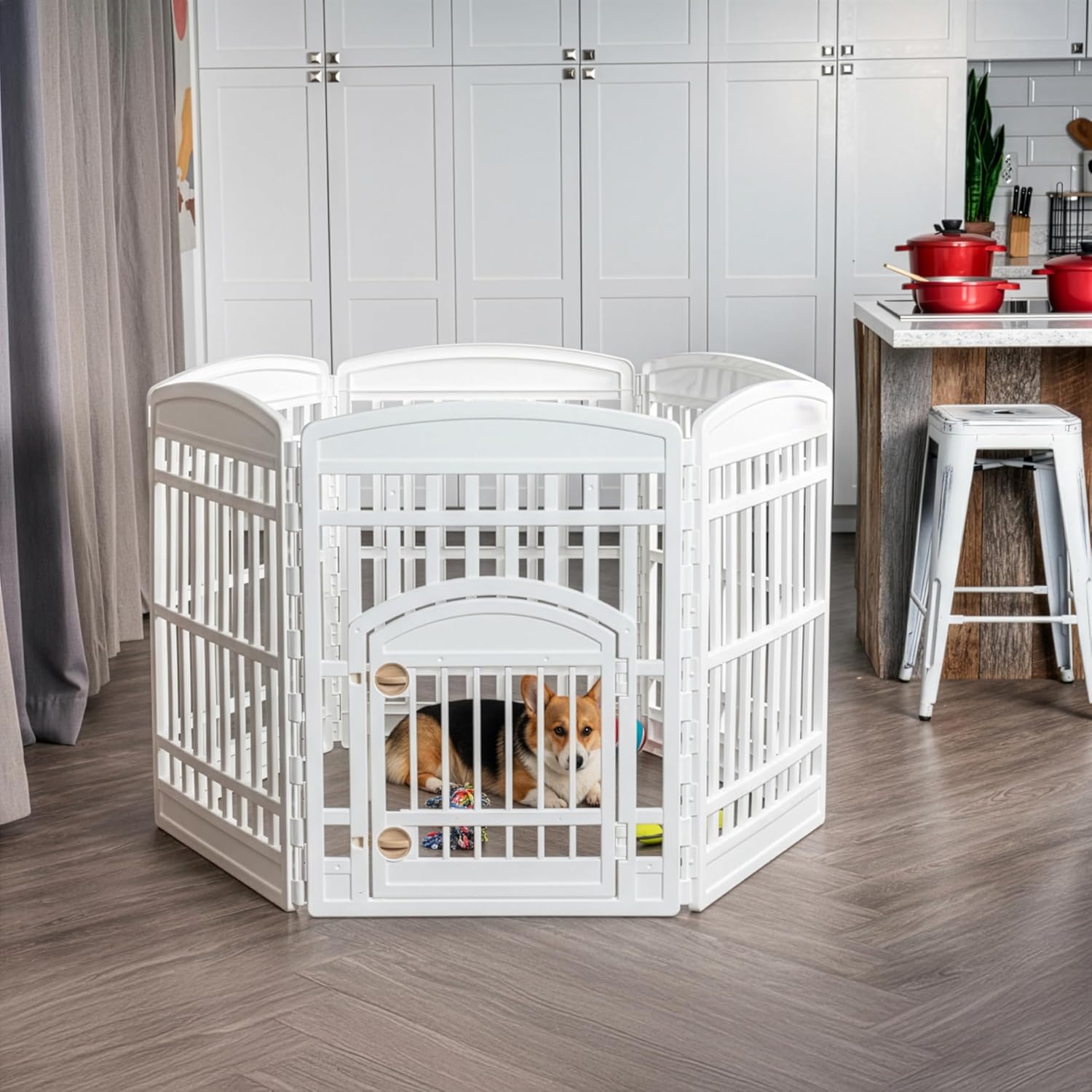 IRIS USA 4-Panel Dog Playpen, Pet Enclosure, Black | Pet Containment, Configurable Layout, Multi-Shape Setup, Custom Pen Configuration, Stable Non-Tip Base, Tool-Free Assembly