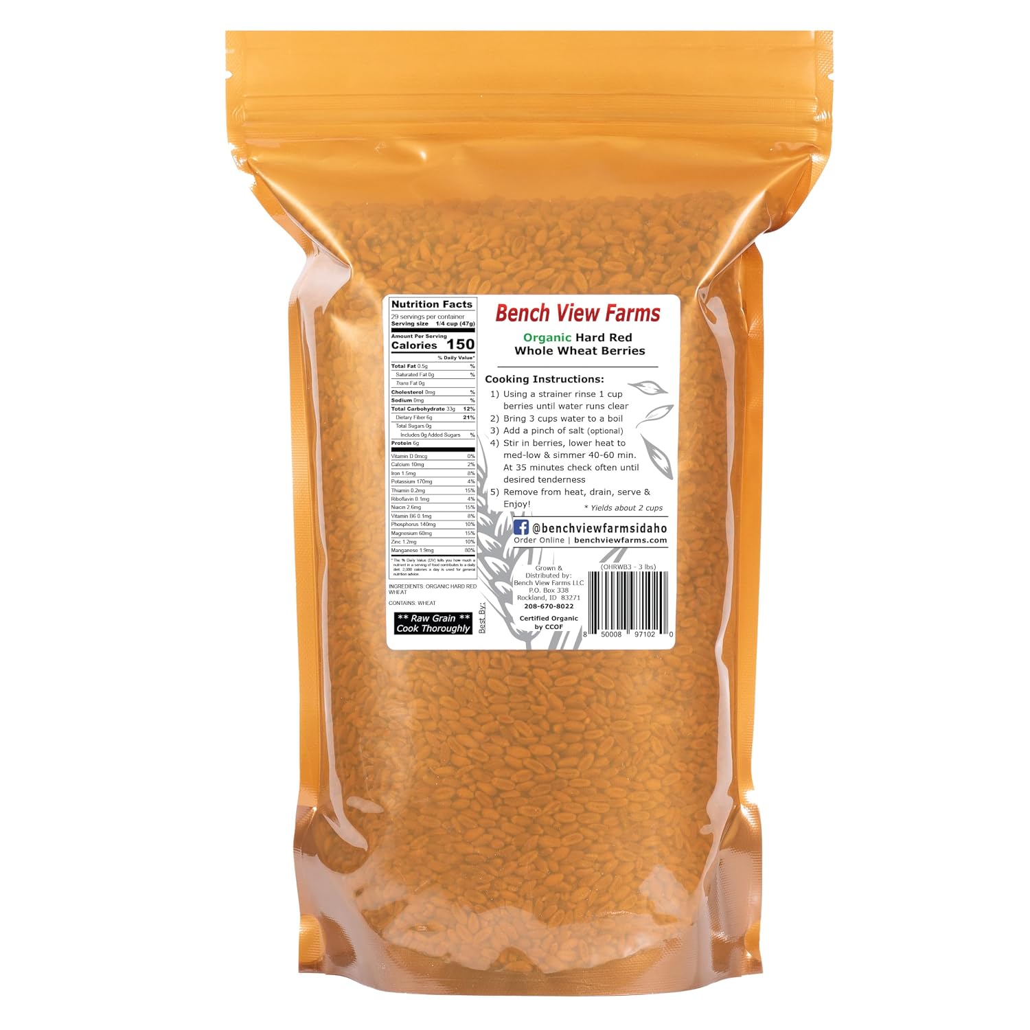 Organic Hard Red Wheat Berries - 3lbs