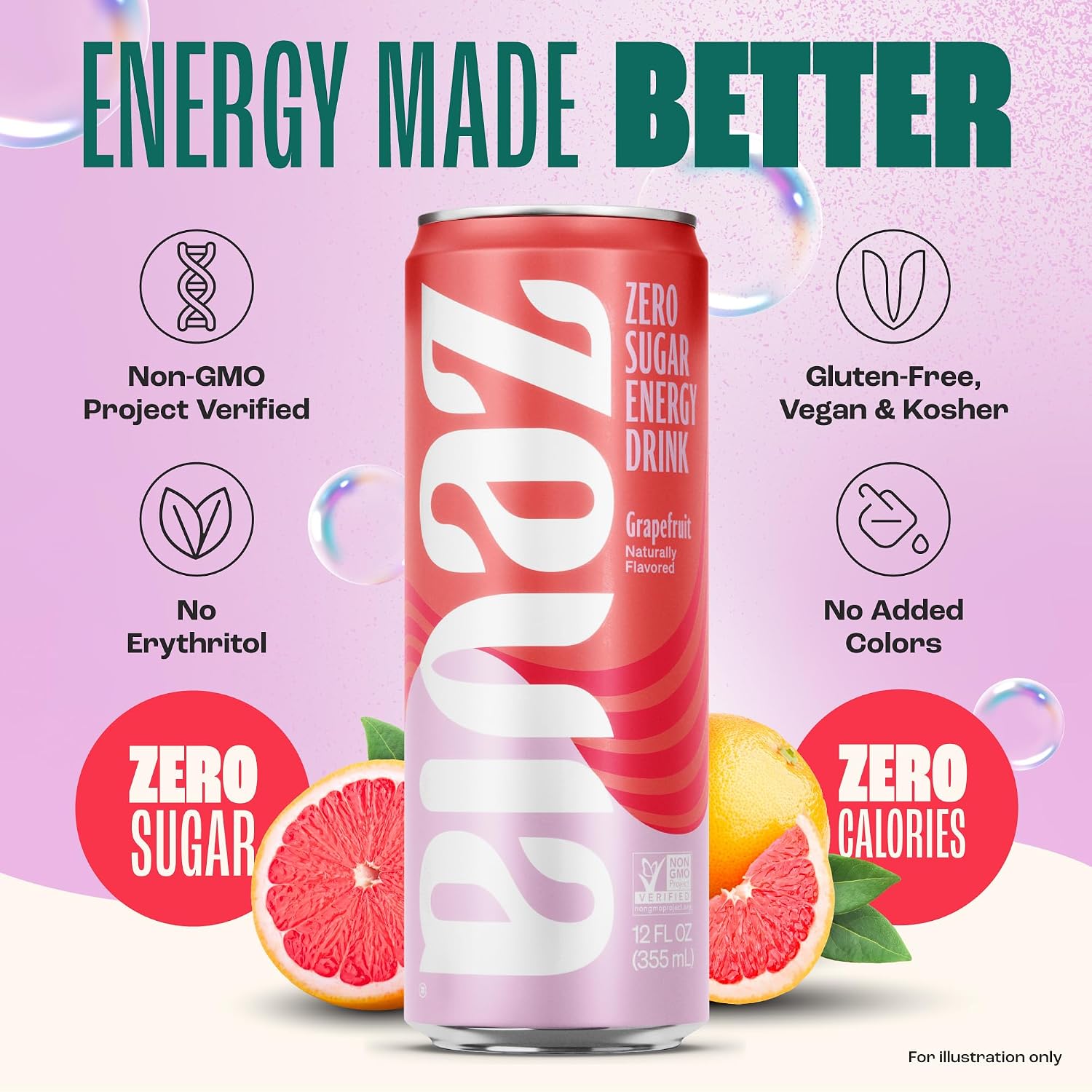 Zevia Zero Sugar Energy Drink, Raspberry Lime, 12 oz Cans (12-Pack) – Naturally Sweetened, Zero Calorie Sugar Free Energy - Non-GMO Project Verified, Gluten-Free, Vegan