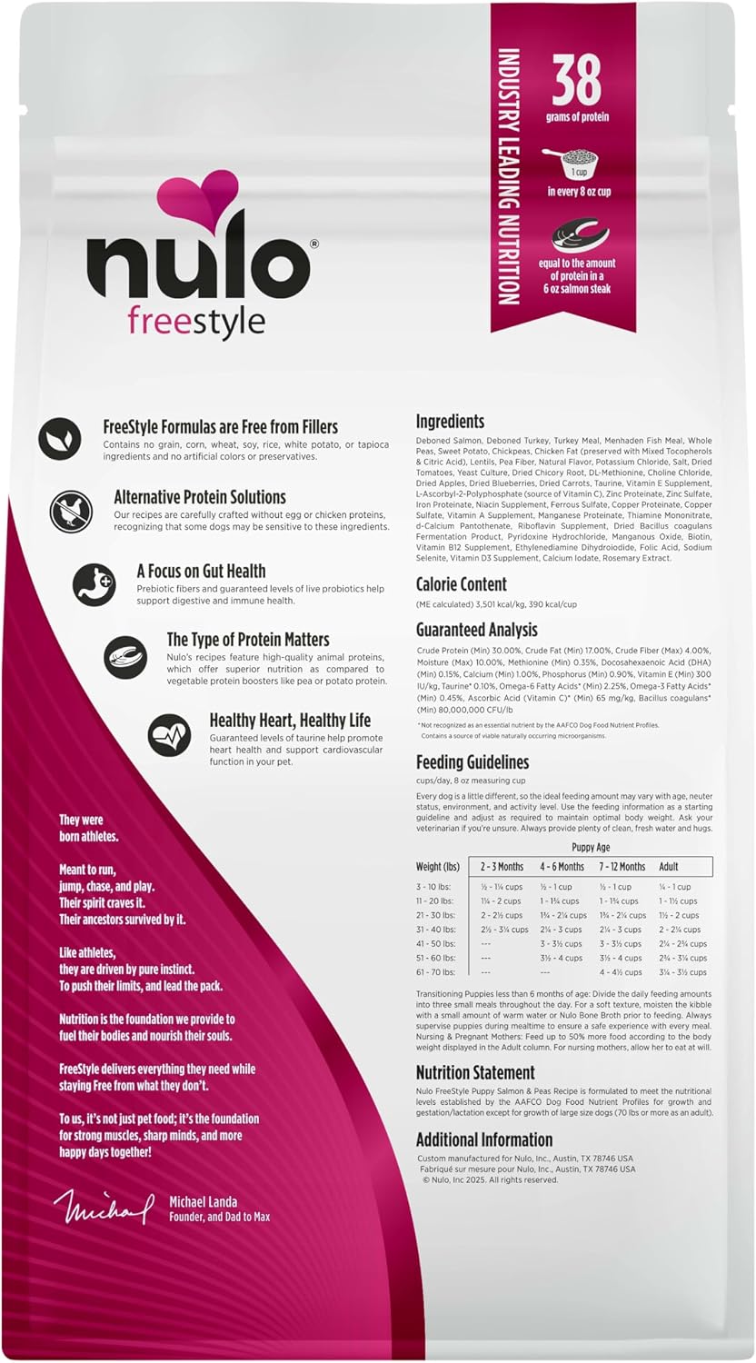 Nulo Freestyle Dry Puppy Food - Salmon & Peas, Premium Grain Free Dog Food for Puppies, Natural, High Protein Kibble with DHA, Omega 3 & Probiotics