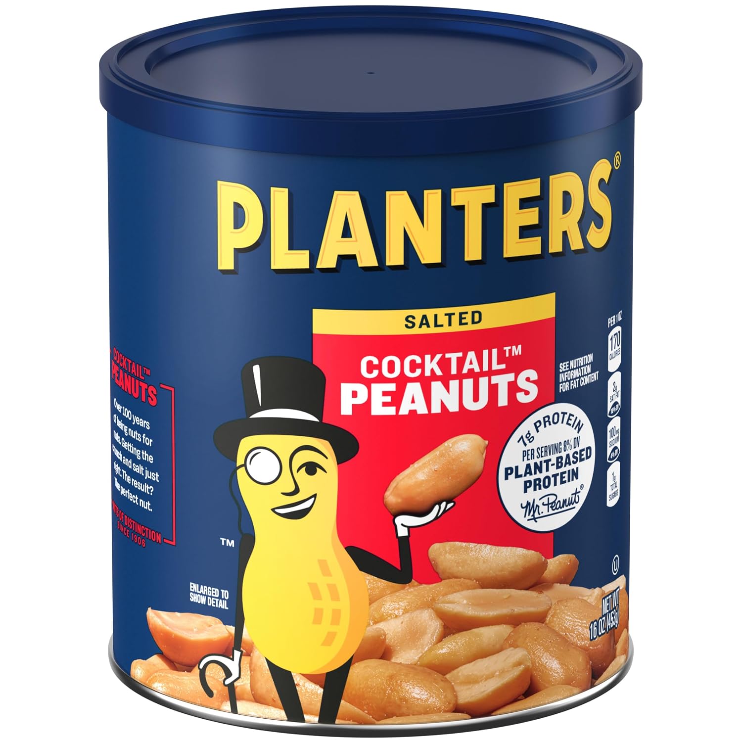 PLANTERS Salted Peanuts, Party Snacks, 16 Oz (1 Ct) | Dry Roasted Salted Peanuts. 0g Trans Fat. Resealable Jar. Snacks for Adults. Party Mix, Flavored Nuts