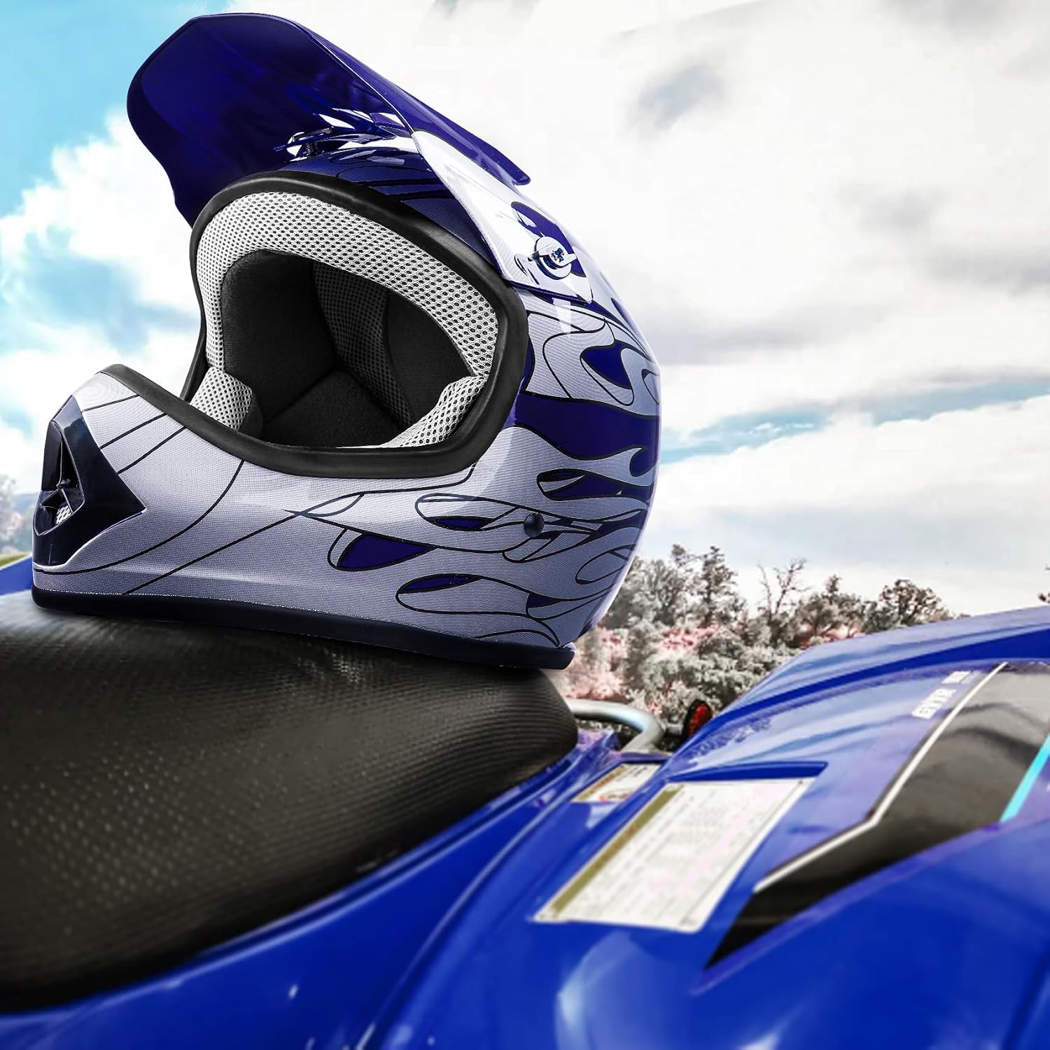 SLMOTO ATV Helmets for Kids Youth DOT Motocross Offroad Street Helmet Motorcycle Blue Helmet Dirt Bike Motocross Helmet+Goggles+Gloves