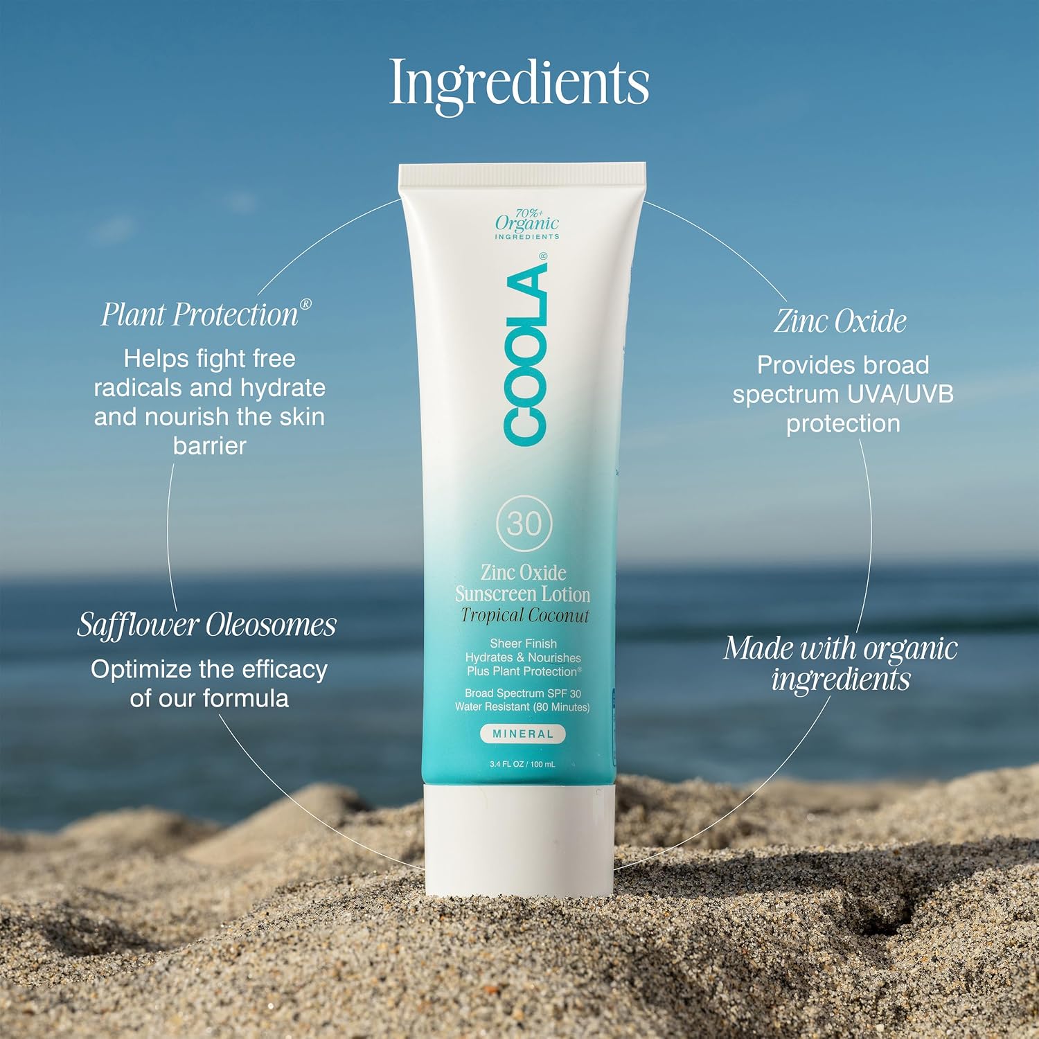 COOLA Organic Mineral Sunscreen & Sunblock Body Lotion, Skin Care for Daily Protection, Broad Spectrum SPF 30, Tropical Coconut