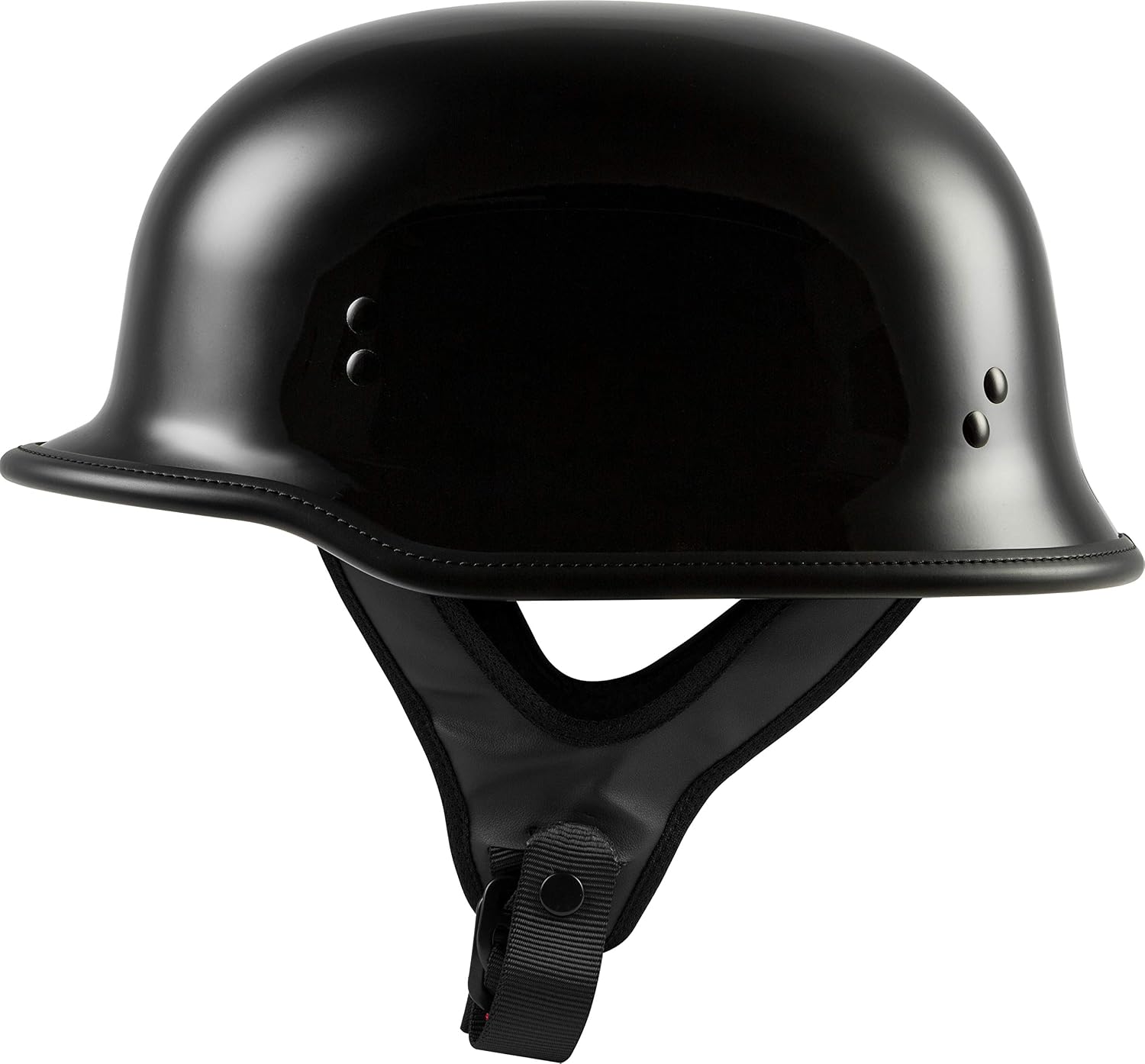 HIGHWAY 21 9-Millimeter German Beanie Helmet, Half Shell Motorcycle Gear, Black Safety Head Cover, Dual D-Ring Chinstrap