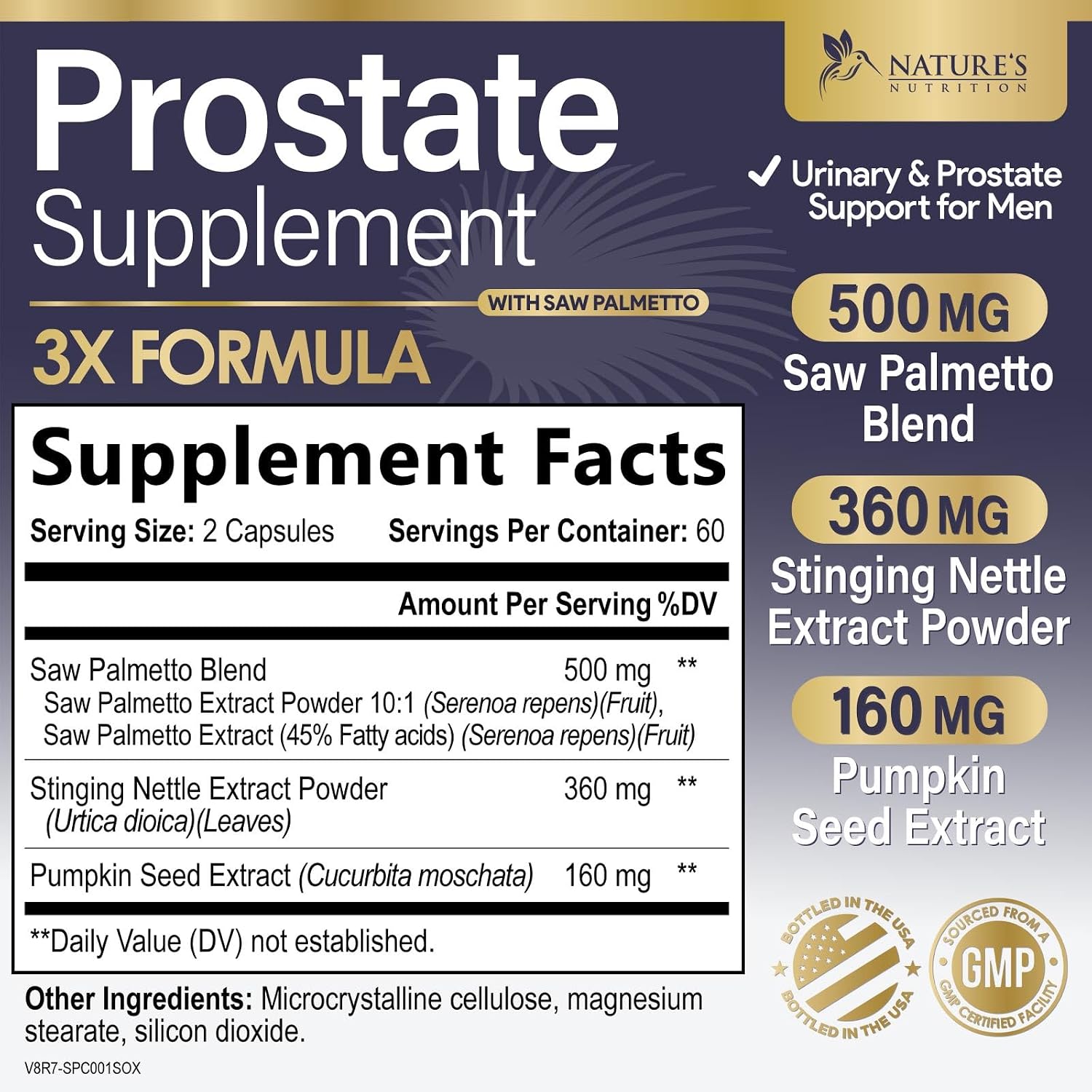 Prostate Health Supplements for Men - 3X Strength with Saw Palmetto Blend Stinging Nettle Root & Pumpkin Seed Support Complex - Supports Bathroom Trips Prostate & Urinary Health - 60 Capsules