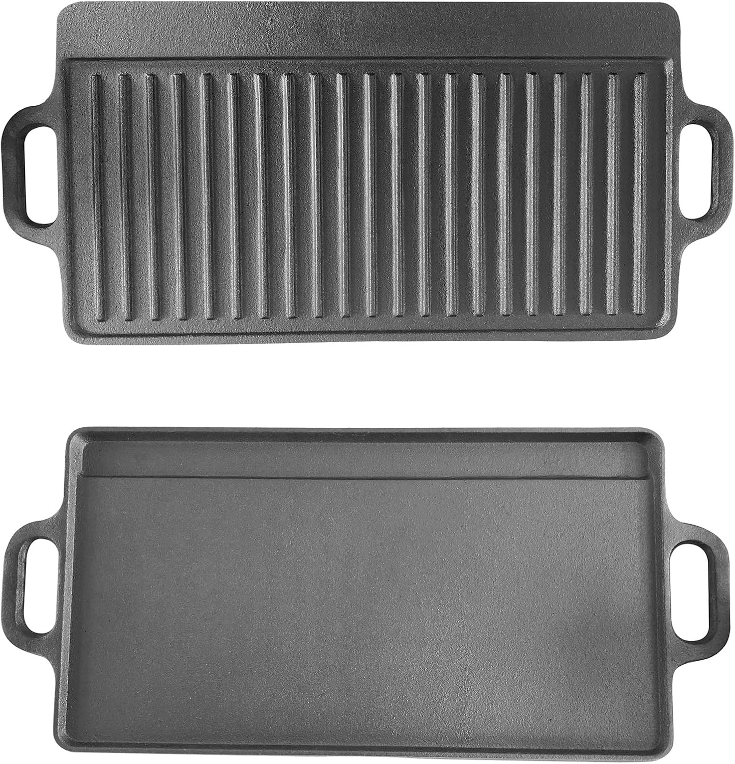 Bene Casa Reversible Cast-Iron Griddle | 20"x9"x1.5" Double Burner Pan | Flat & Ridged Surfaces for Versatile Cooking | Ideal for Stovetop, Oven