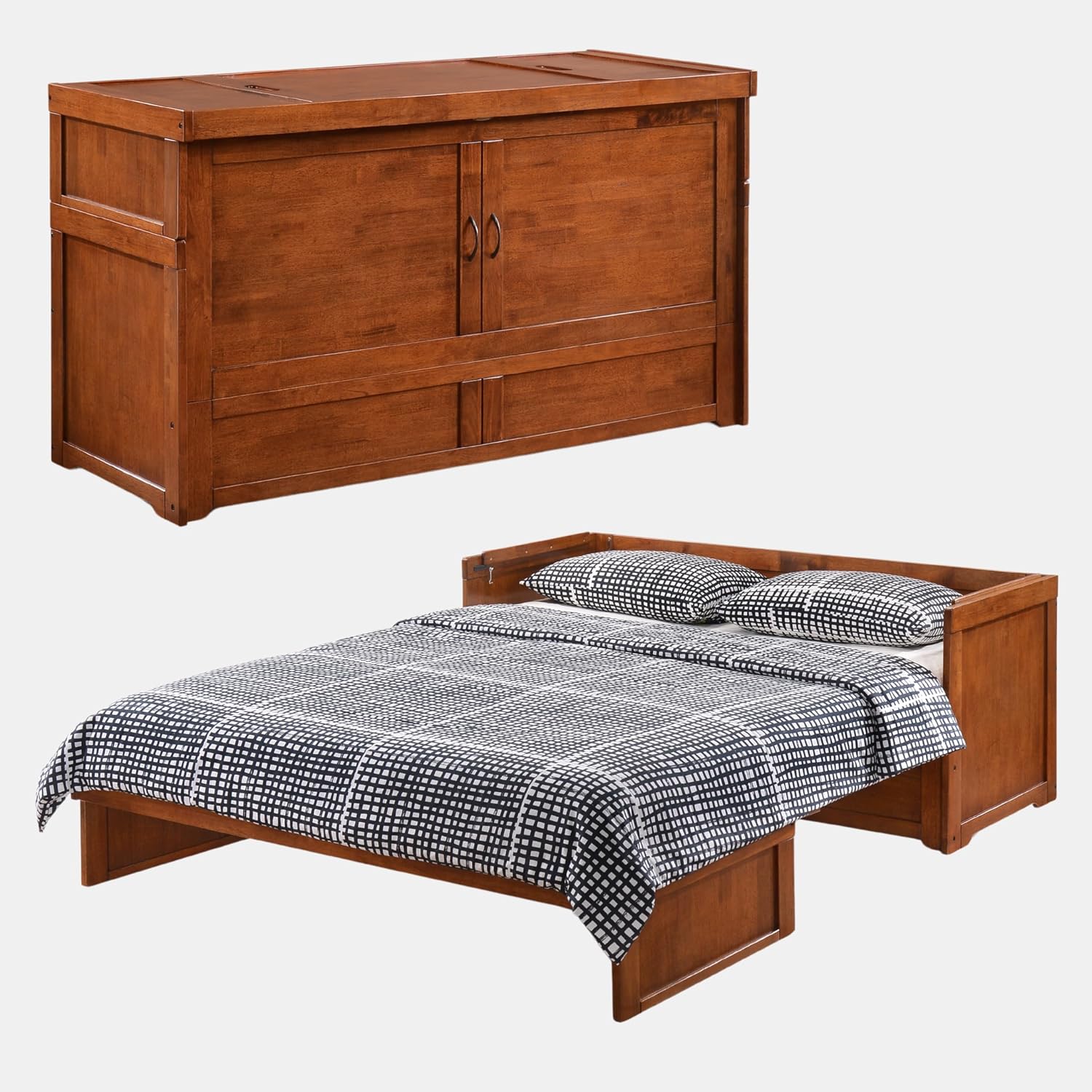 NIGHT & DAY Furniture Murphy Cube Cabinet Bed Pre-Assembled (Cherry, Queen) | Pre-Assembled