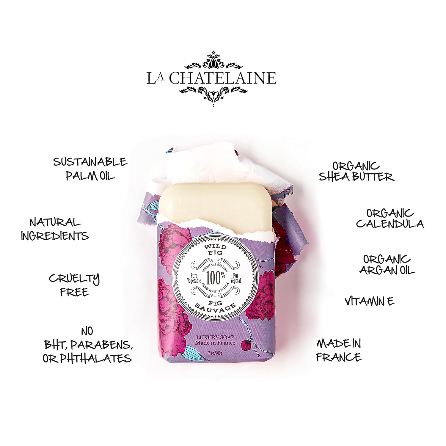 La Chatelaine Luxury Exfoliating Bar Soap | Natural Shea Formula (Sweet Almond, 7 oz)