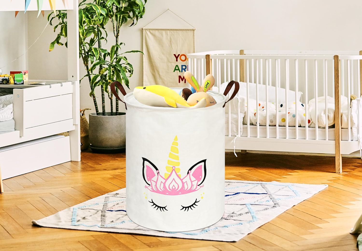 MAIZMZ Kids Hamper Storage Basket Nursery Bins Baby Gift Toy Organizer Box Laundry Basket Large Canvas Collapsible Chest for