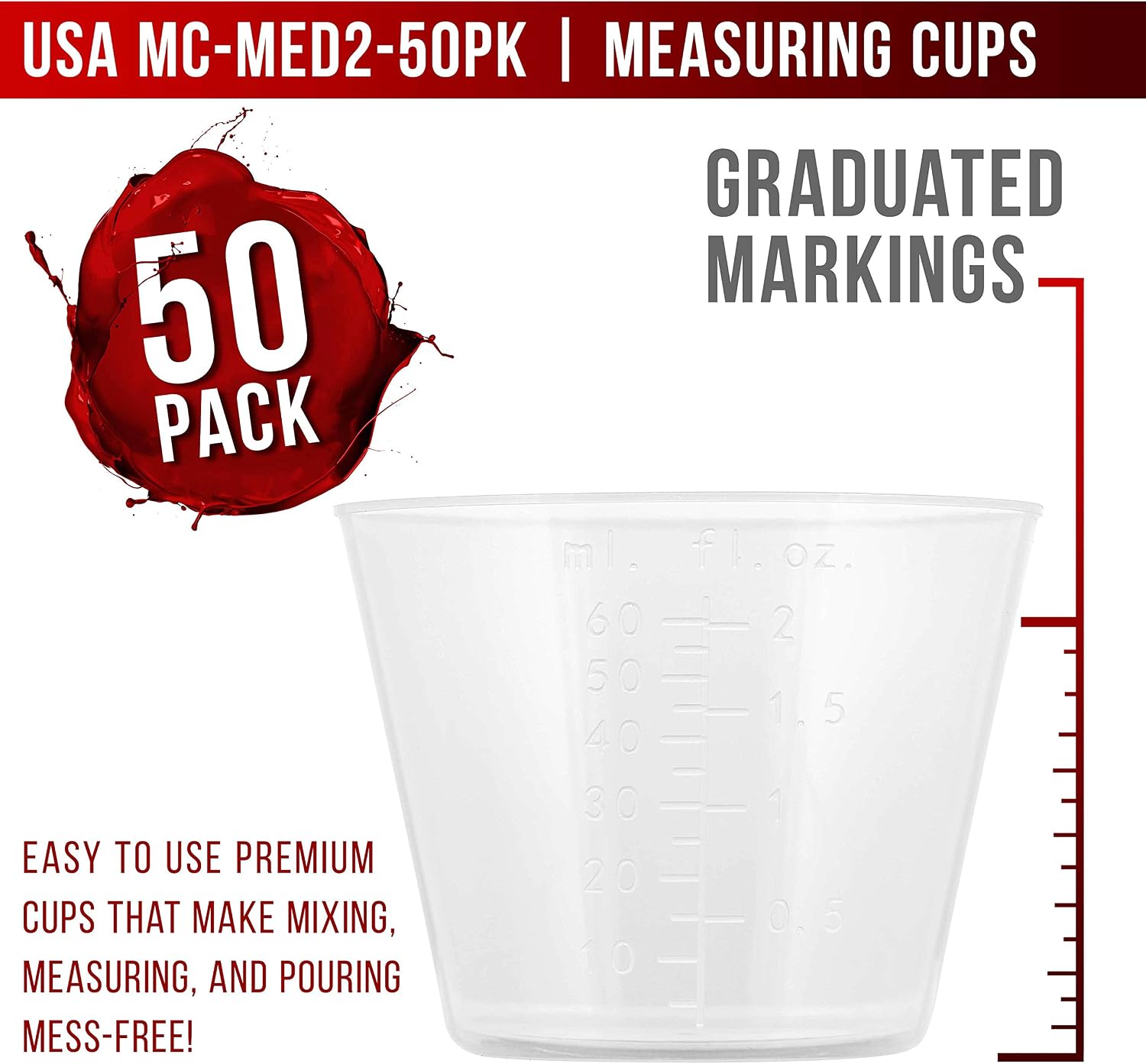 Pouring Masters 40 Ounce (1200ml) Graduated Plastic Mixing Cups (Box of 24)