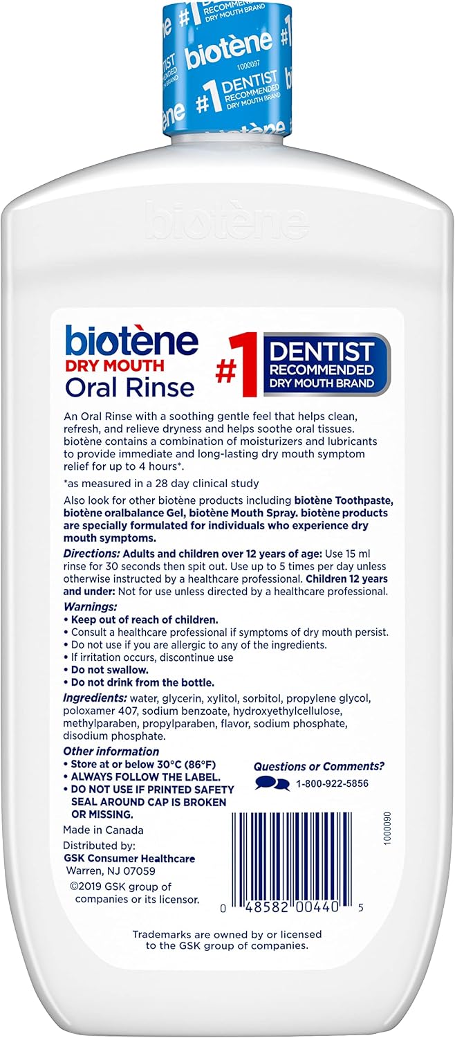 Biotene Oral Rinse Mouthwash for Dry Mouth, 33.8 fl oz | Breath Freshener and Dry Mouth Treatment, Fresh Mint, Alcohol-Free Mouthwash