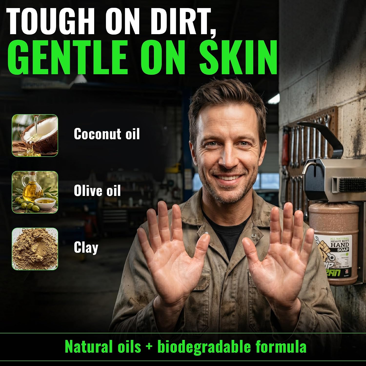 Grip Clean Heavy Duty Hand Cleaner For Mechanics, Natural Pumice, 64 Oz | Clay Infused, Grease, Oil, Grime Remover, Moisturizing Coconut Olive Oils, Lime Scent, For Shop, Garage, Industrial Use