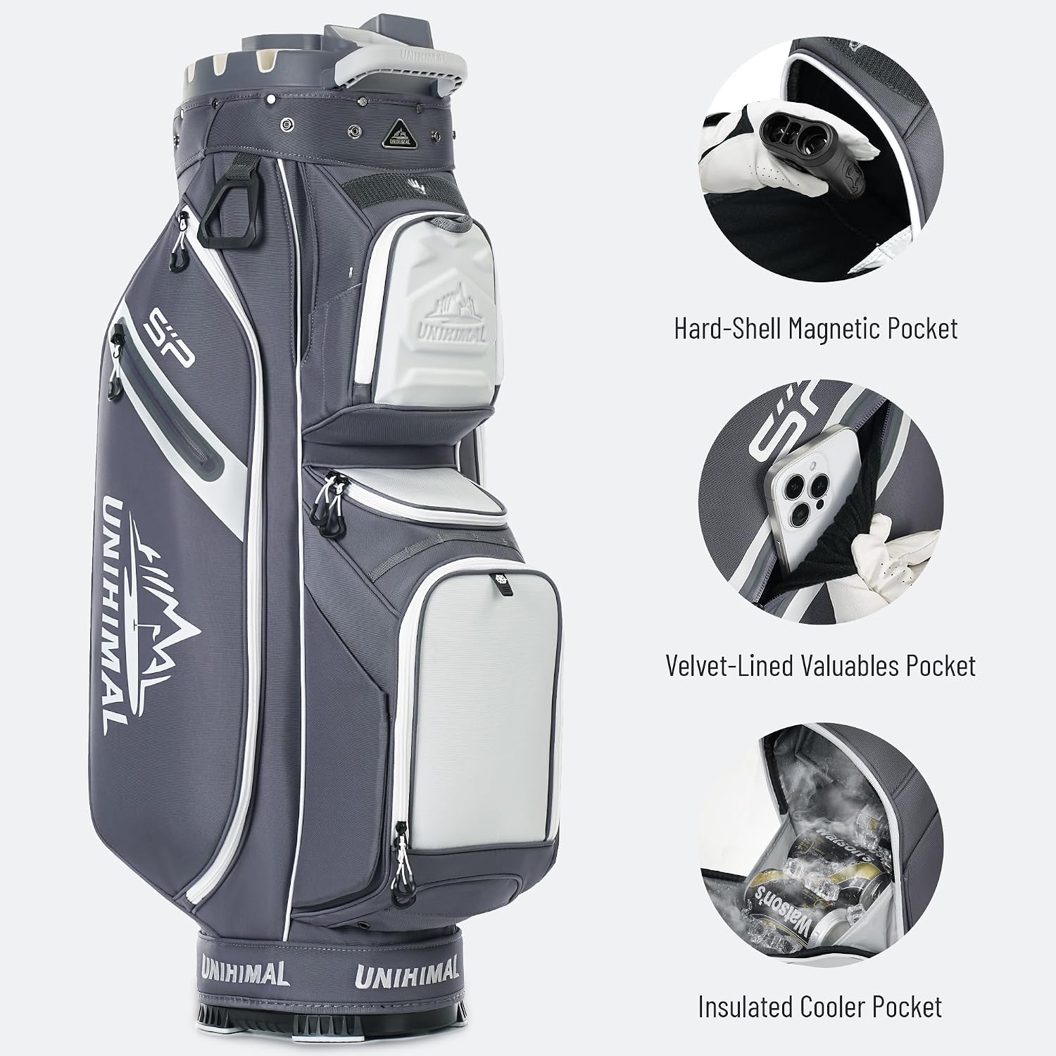 StablePoint Golf Cart Bag with 14-Way Full-Length Divider Top | S&T-Lock Golf Bag for Men with Magnetic Pocket, Cooler Pocket & Rain Cover