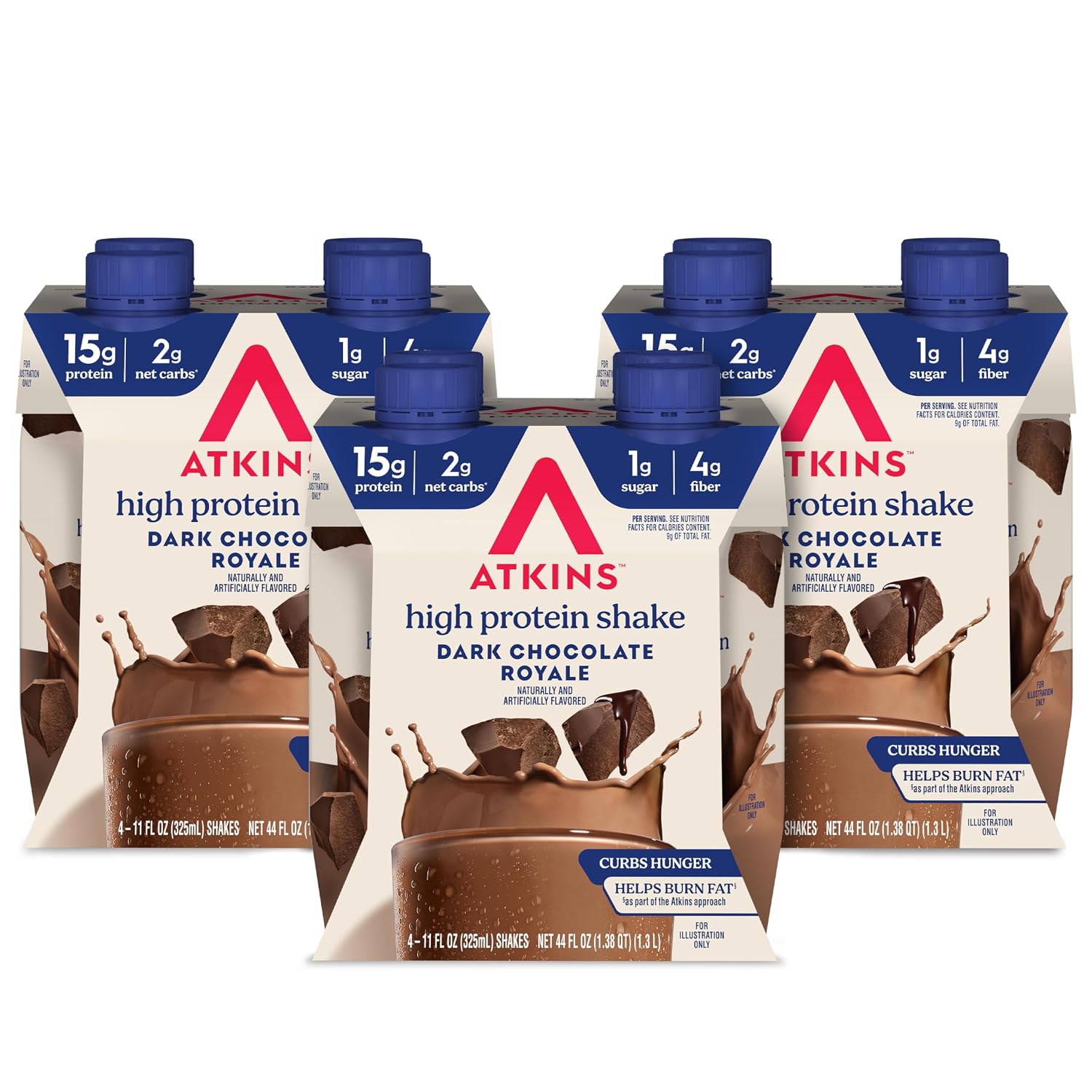 Atkins Milk Chocolate Delight High Protein Shake, 15g Protein, 12 Count | 15g Protein, 3g Fiber, 2g Net Carb, 1g Sugar, Chocolate Flavored, Keto Friendly, Ready to Drink, 12 Count
