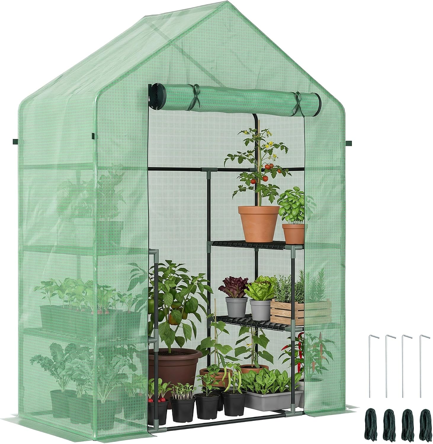 Outsunny 56" x 29" x 76" Portable Walk-in Garden Greenhouse with Built in 3-Tier Shelves