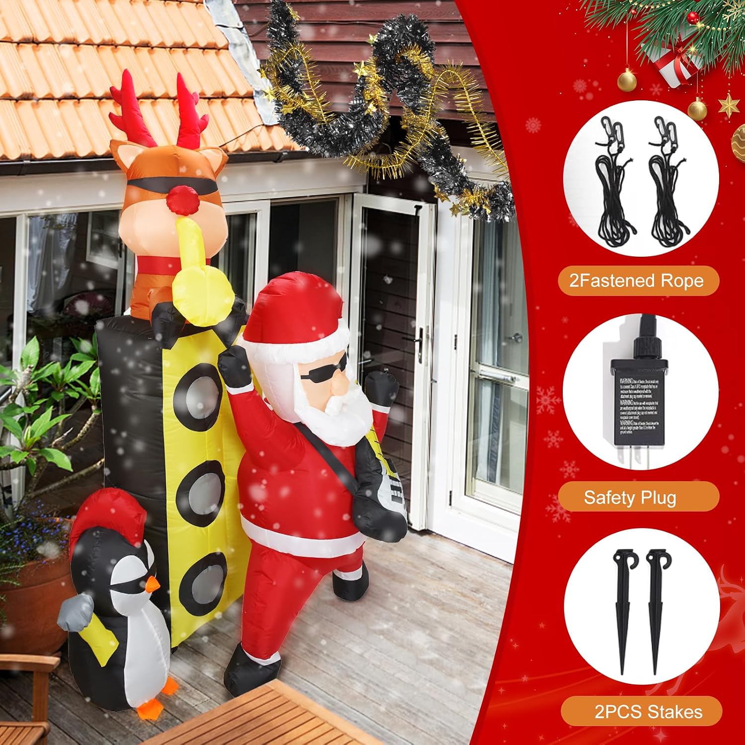 6.5FT H Animated Christmas Inflatable Tree with Santa Claus Chased by Dog Build-in LED Lights Funny Inflatable Dog Chasing Santa Claus,Blow Up Christmas Indoor Outdoor Decor