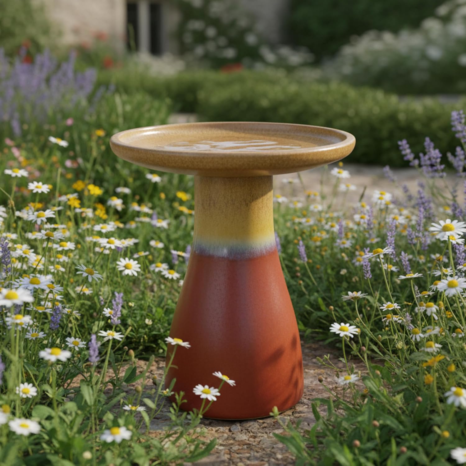 Sunnydaze Ceramic Bird Bath, Weather-Resistant Finish, 21” H, Galaxy Blue