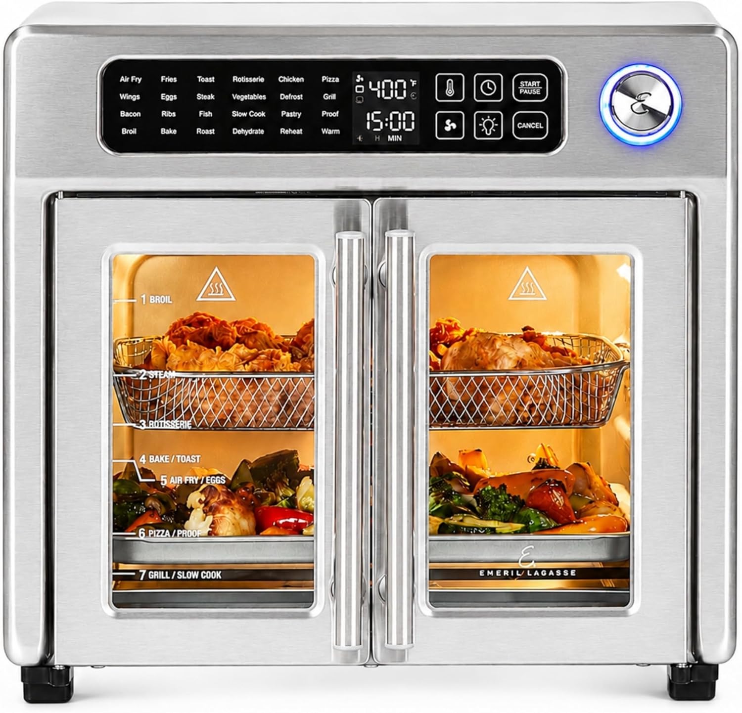 Emeril Lagasse 26QT French Door Multi-Function Air Fryer Toaster Oven | 26QT air fryer oven with French doors, 24 cooking functions
