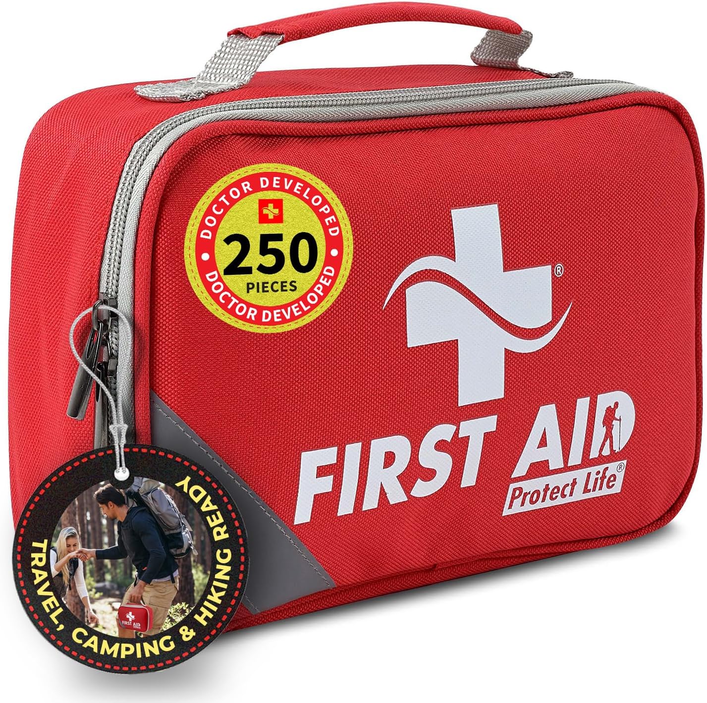 Protect Life Travel First Aid Kit for Car - Small Mini Emergency Kit, 100 Piece Waterproof First Aid Kit for Home, Camping, Boat & Hiking - Includes Emergency Blanket & First Aid Guide