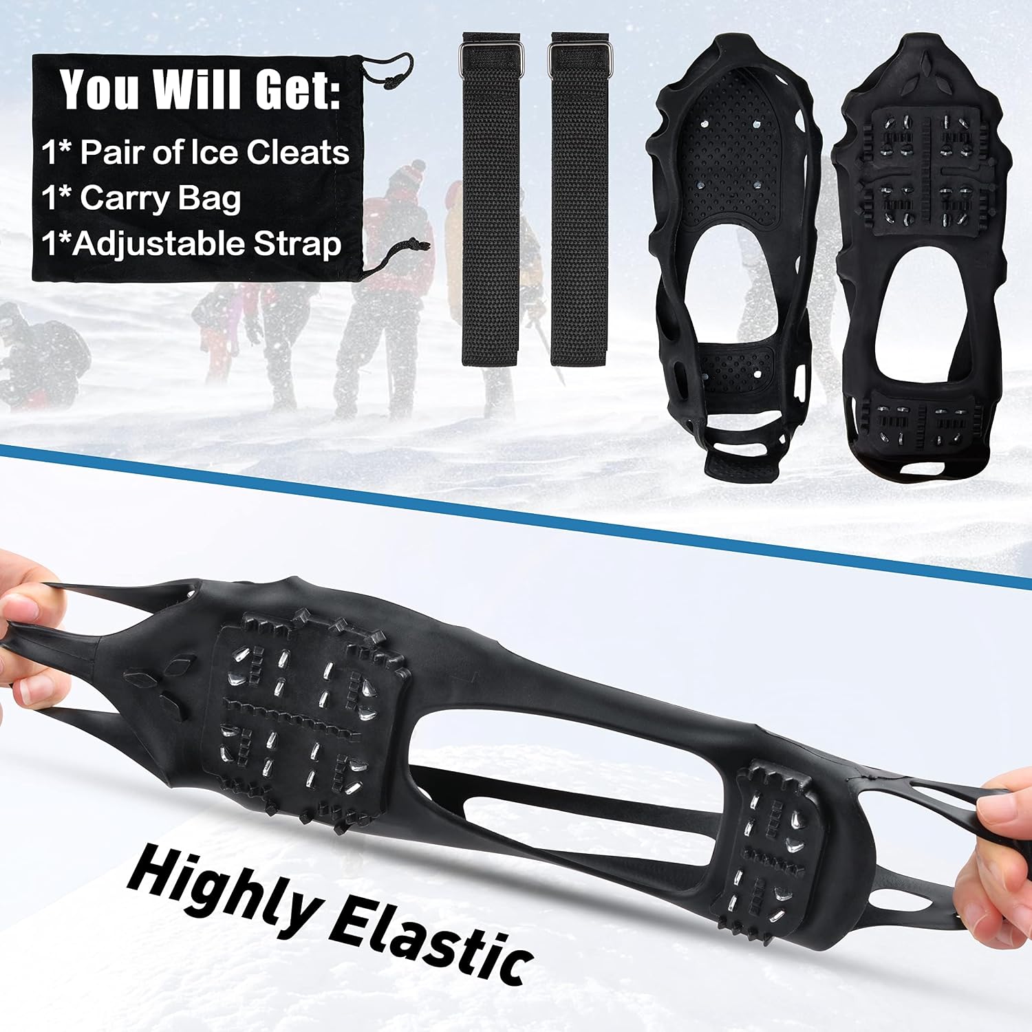 Ice Cleats Snow Traction Cleats Crampon for Walking on Snow and Ice Non-Slip Overshoe Rubber Anti Slip Crampons Slip-on Stretch Footwear