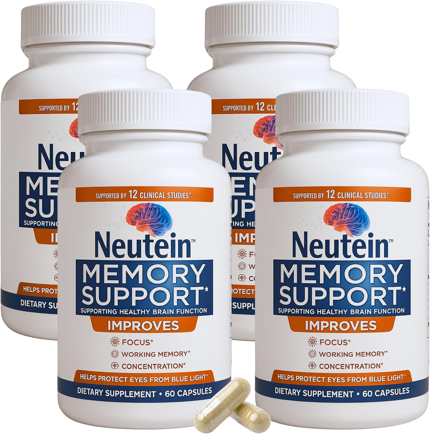 Brain Supplements for Memory and Focus (60 Capsules) | Brain Health Supplements for Adults & Seniors - Plant-Based Brain Booster for Mental Clarity & Brain Fog, Made in USA