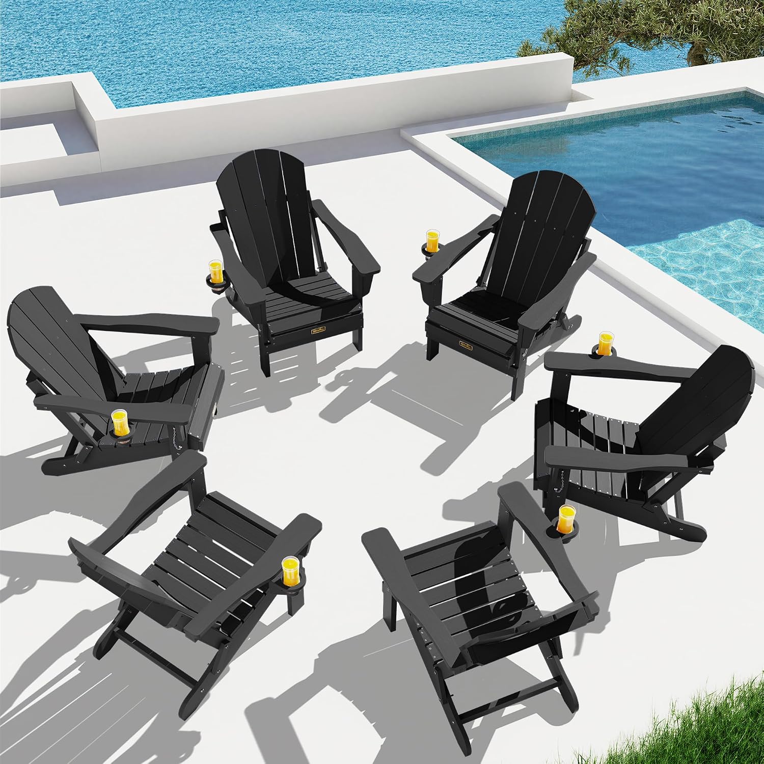 SERWALL Folding Adirondack Chairs with Cup Holder, Outdoor Fire Pit - Blue