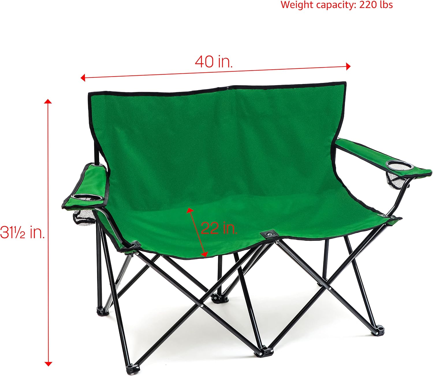 Trademark Innovations Loveseat Style Double Camp Chair, 40" L x 22" W x 31.5" H, Polyester, Army Green